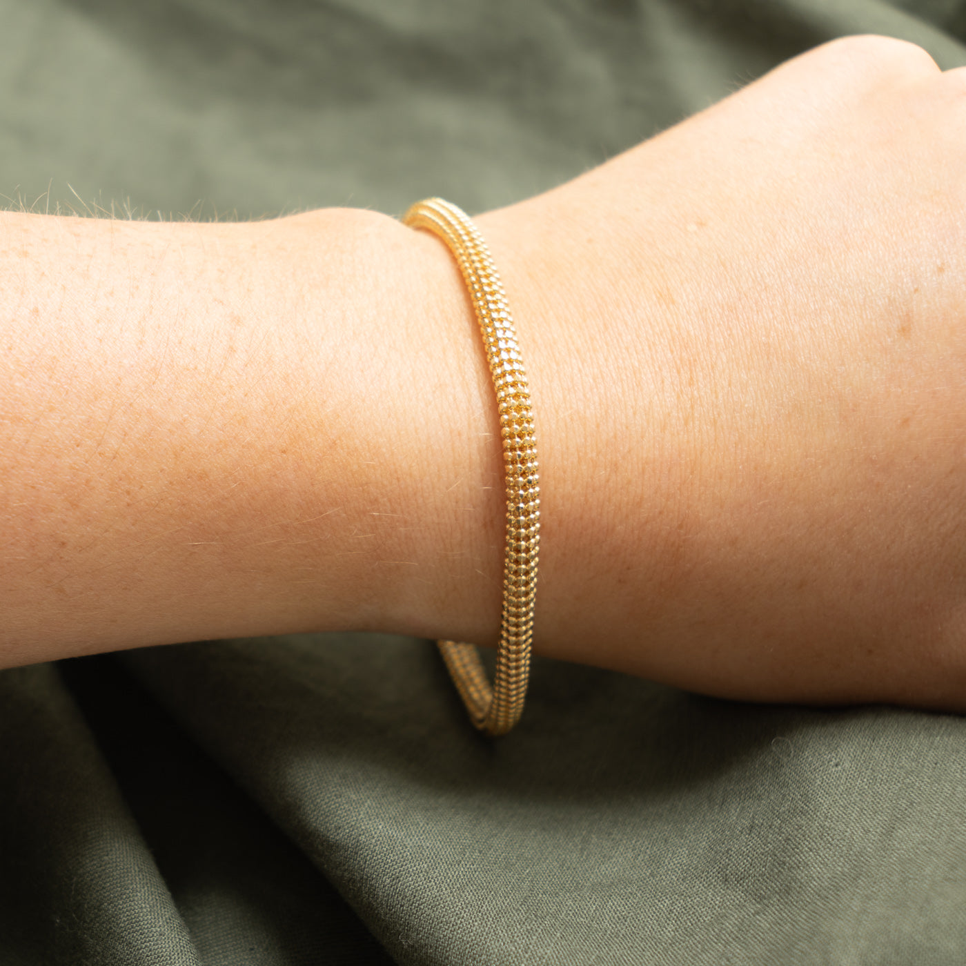 Yellow Gold Woven Bead Link Chain Bracelet | 3.95mm | 7"