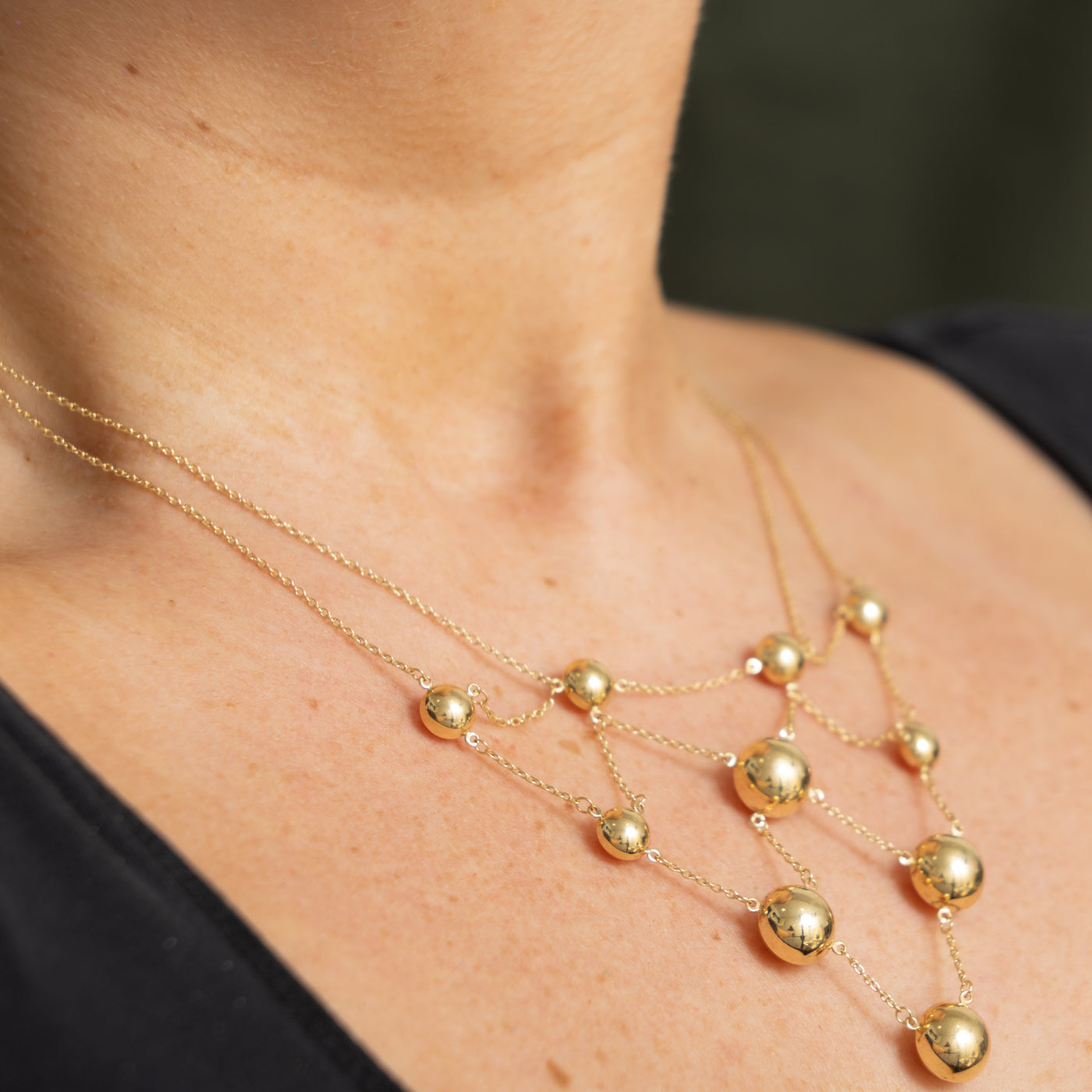14k Yellow Gold Adjustable Geometric Bead Necklace | 17.5"