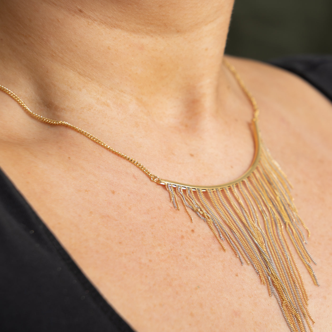 18k Two Tone Fringe Chain Necklace | 15.5"