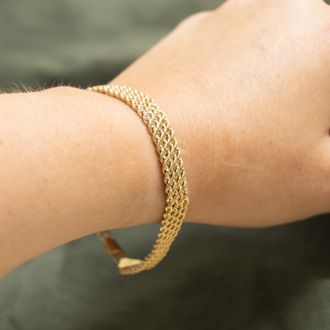 14k Yellow Gold Multi Layered Rope Chain Bracelet | 7.5"