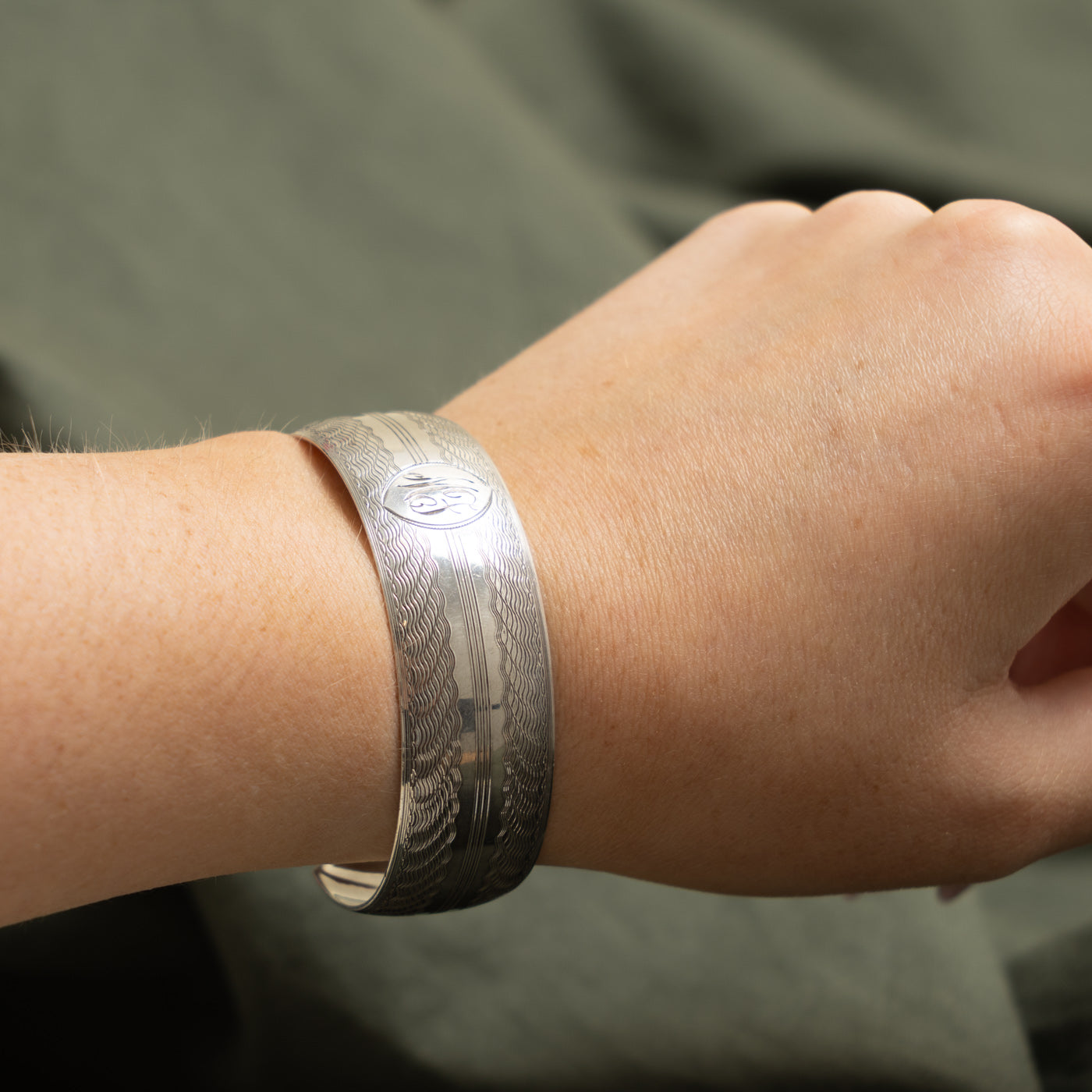 Sterling Silver "MF" Initial Engraved Cuff Bracelet | 6"