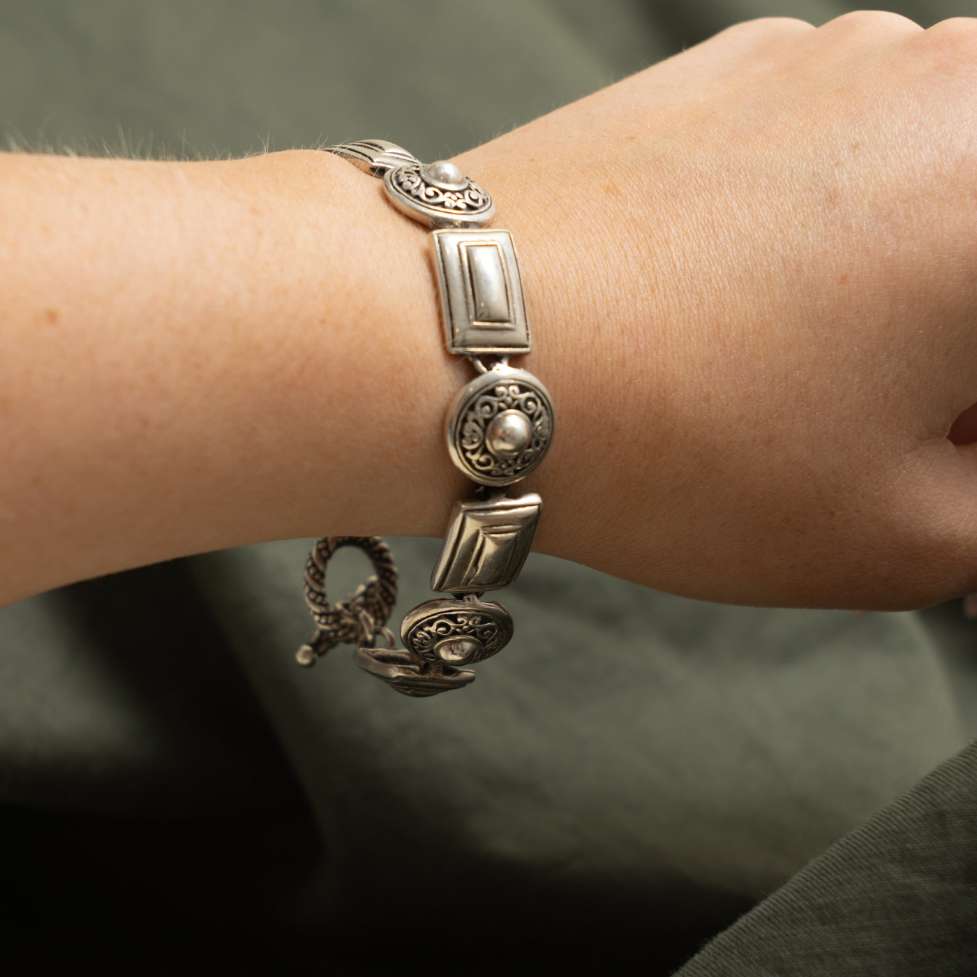 Sterling Silver Scrollwork Geometric Bracelet | 7.5"