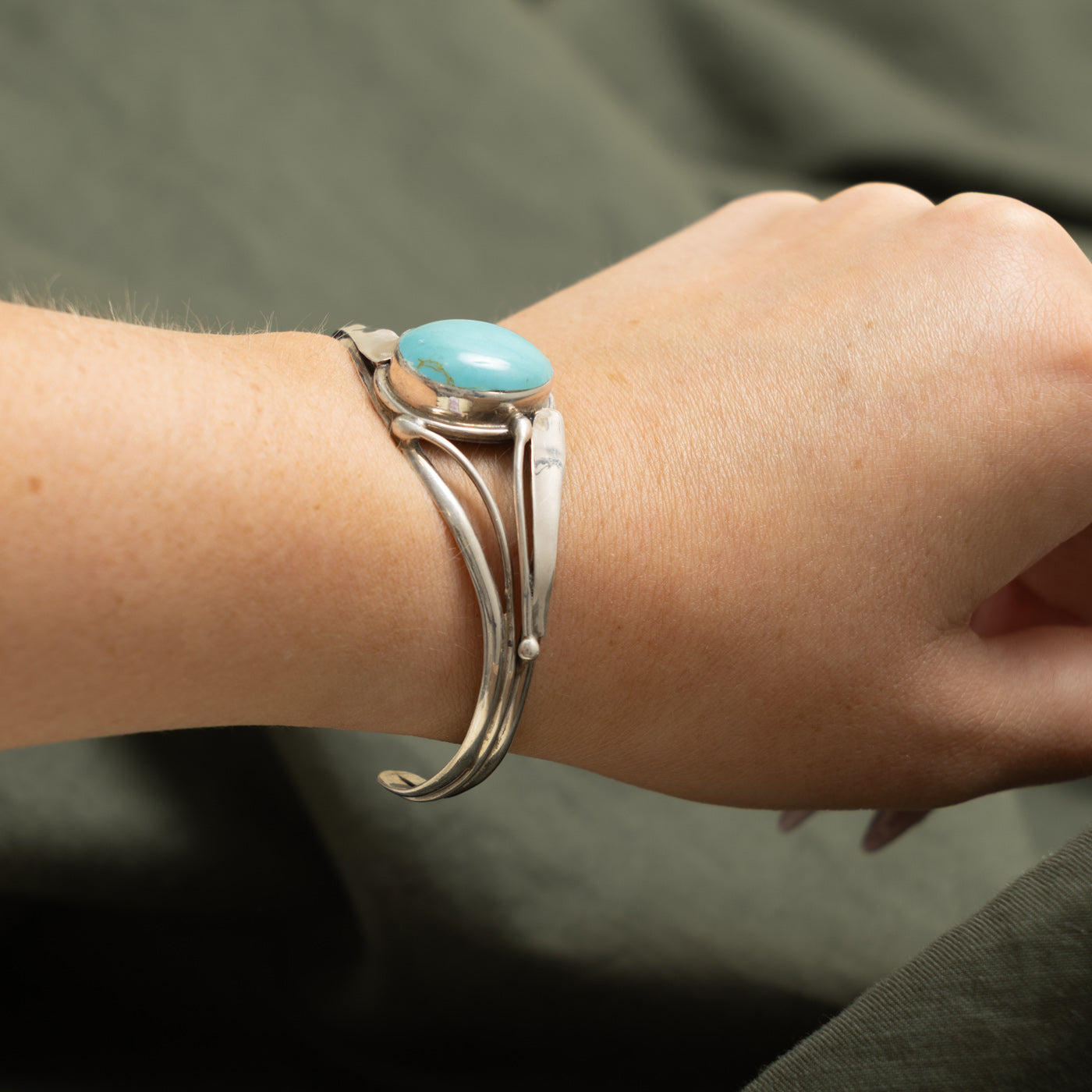 Sterling Silver Bezel Set Turquoise Cuff  | 14.00ct | 5.5"