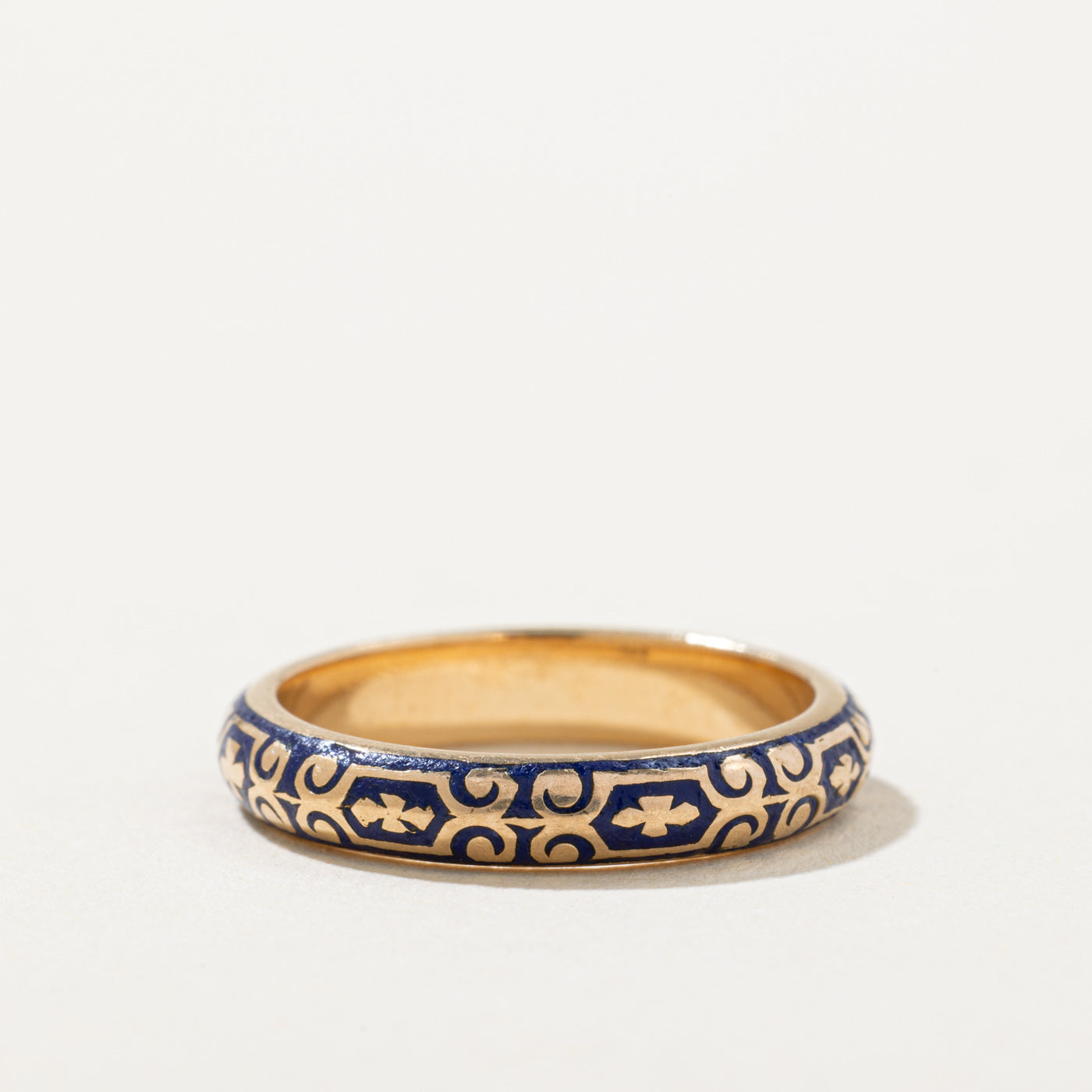 Vintage 14k Yellow Gold & Blue Enamel Ring | 3.65mm | SZ 5