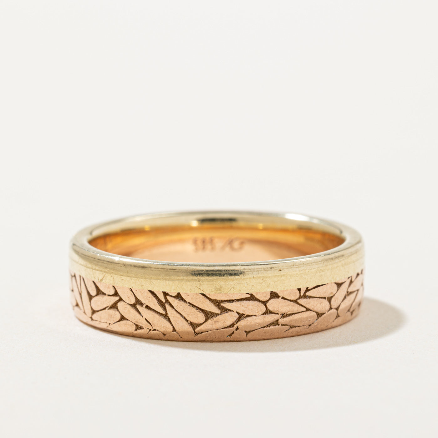14k Two Tone Gold Engraved Band | 6.00mm | SZ 10.5