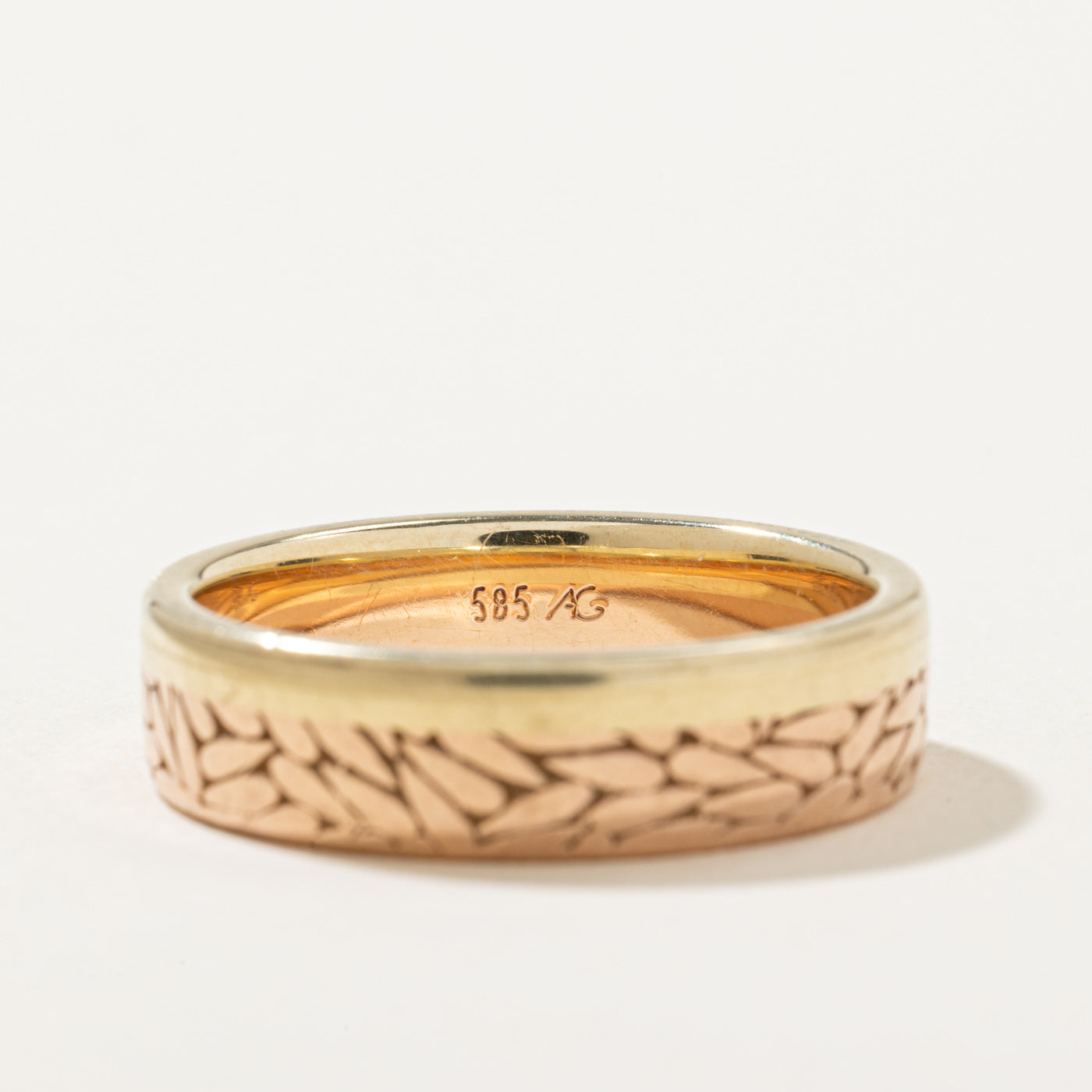 14k Two Tone Gold Engraved Band | 6.00mm | SZ 10.5