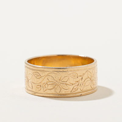 14k Yellow Gold Floral Engraved Band | 7.75mm | SZ 8