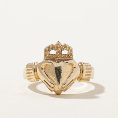 10k Yellow Gold Claddagh Ring | Top: 13.45mm, Band: 2.45mm | SZ 5.75