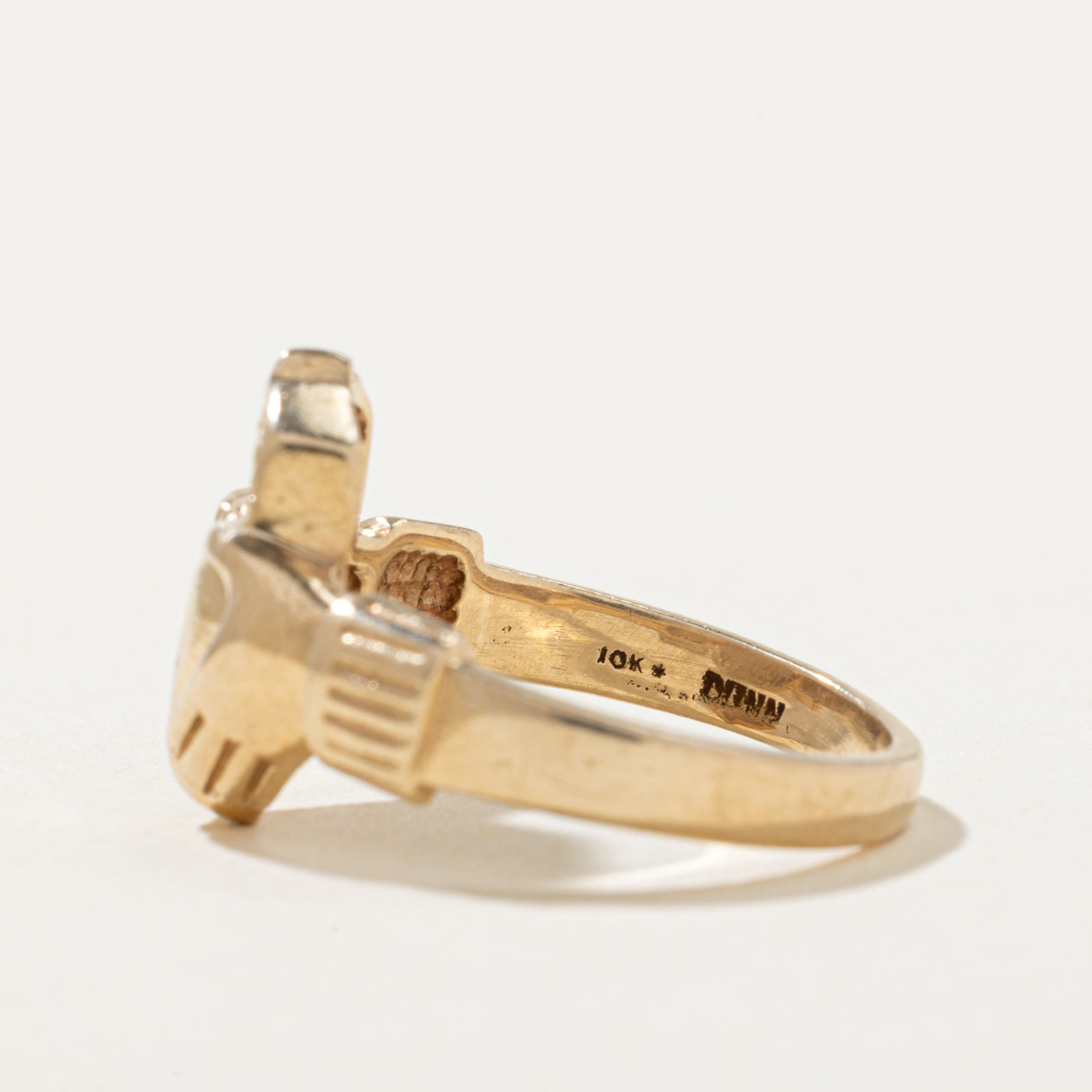 10k Yellow Gold Claddagh Ring | Top: 13.45mm, Band: 2.45mm | SZ 5.75