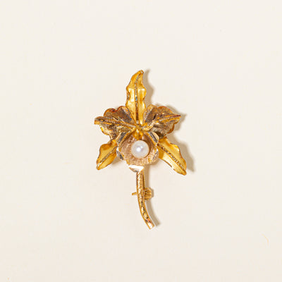 18k Pearl Leafy Brooch