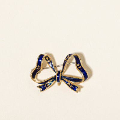 Vintage 18k Yellow Gold Enamel Bow Brooch