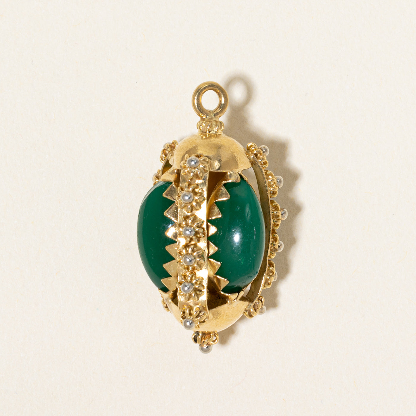 Green Glass Egg Shaped Ornate Charm | 10.00ctw