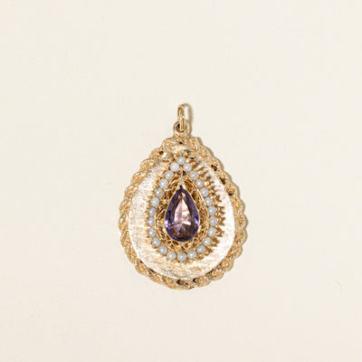Purple Glass & Pearl Pear Shaped Pendant | 2.50ct