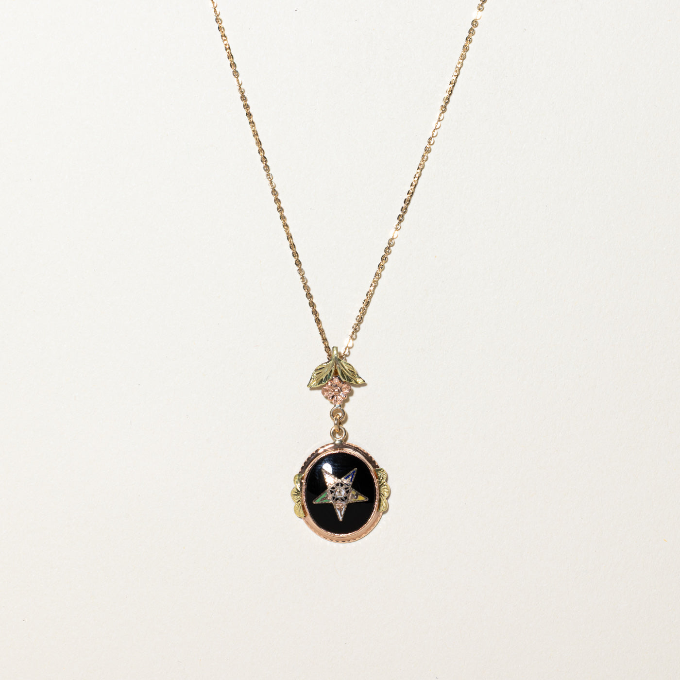 Italian Onyx Free Masons Crest Pendant Necklace | 4.00ct | 18"