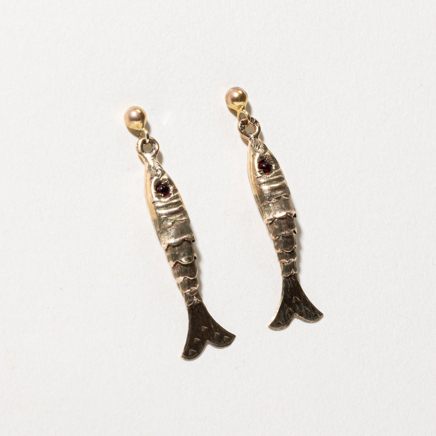 1973 London Red Glass Fish Drop Earrings | 0.08ctw