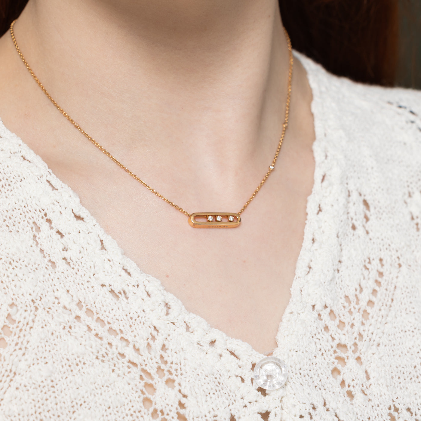 French Hallmarked "Messika" Baby Move Diamond Necklace | 0.15ctw | 16.5"