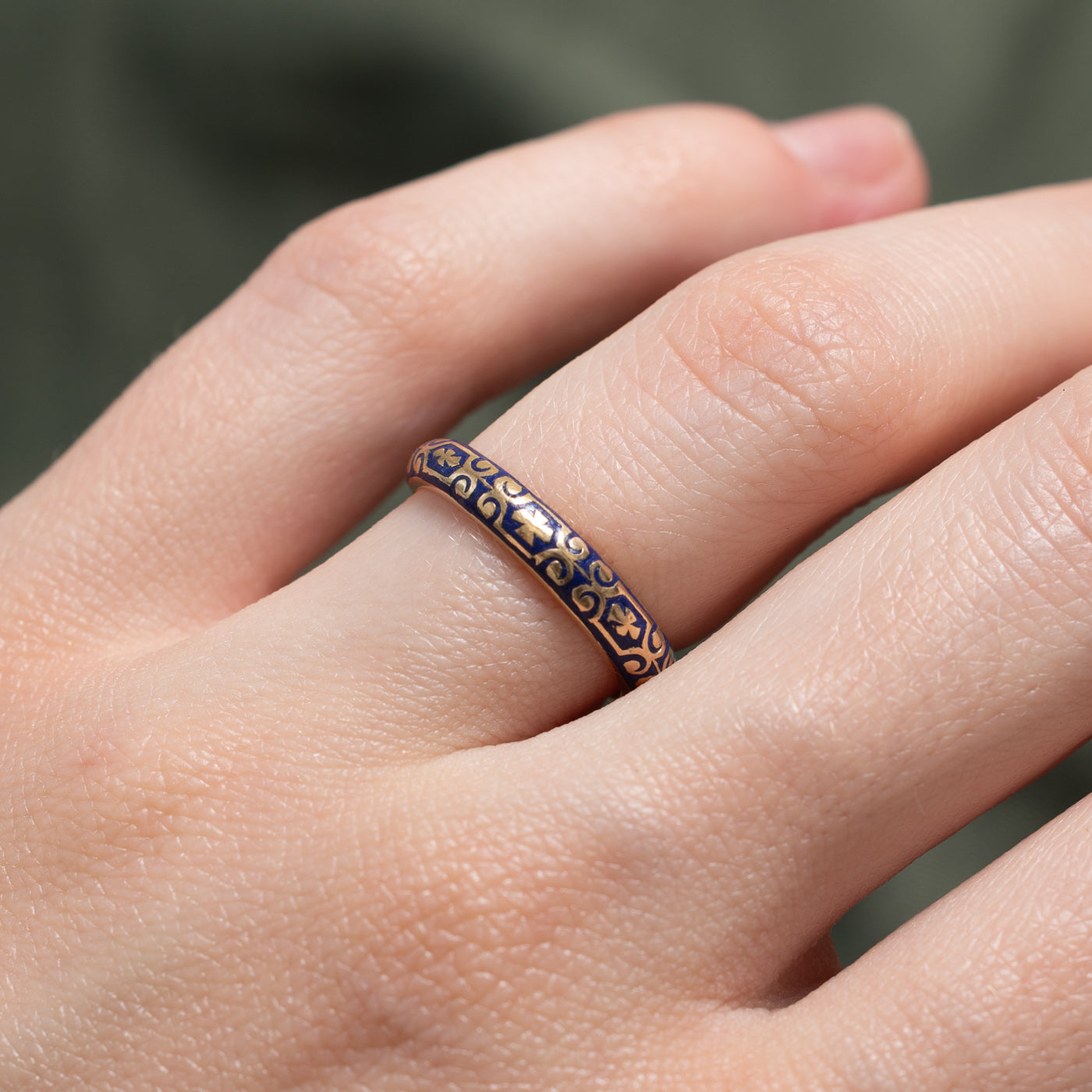 Vintage 14k Yellow Gold & Blue Enamel Ring | 3.65mm | SZ 5