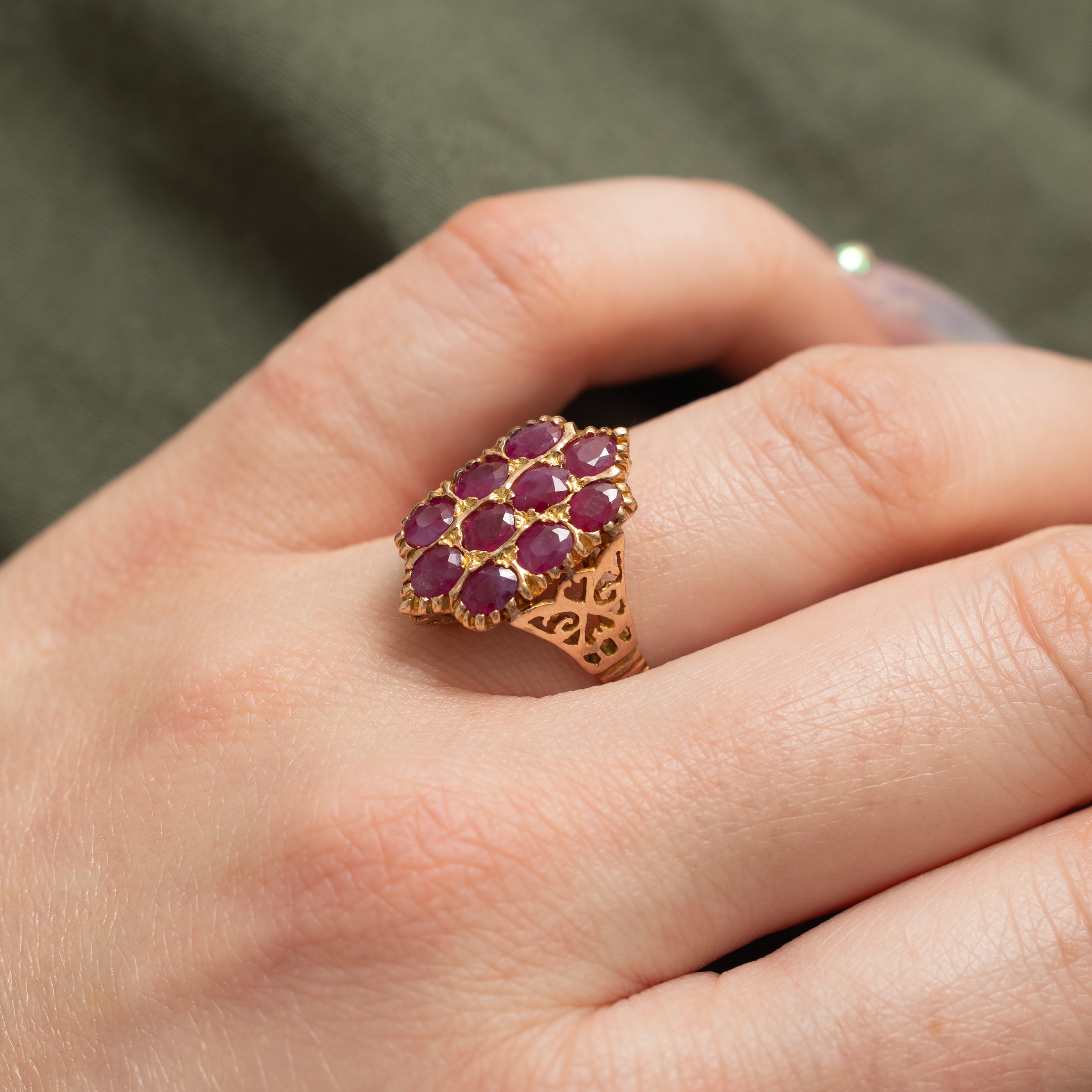 14k Ruby Cluster Textured Openwork Ring | 2.00ctw | SZ 7.5
