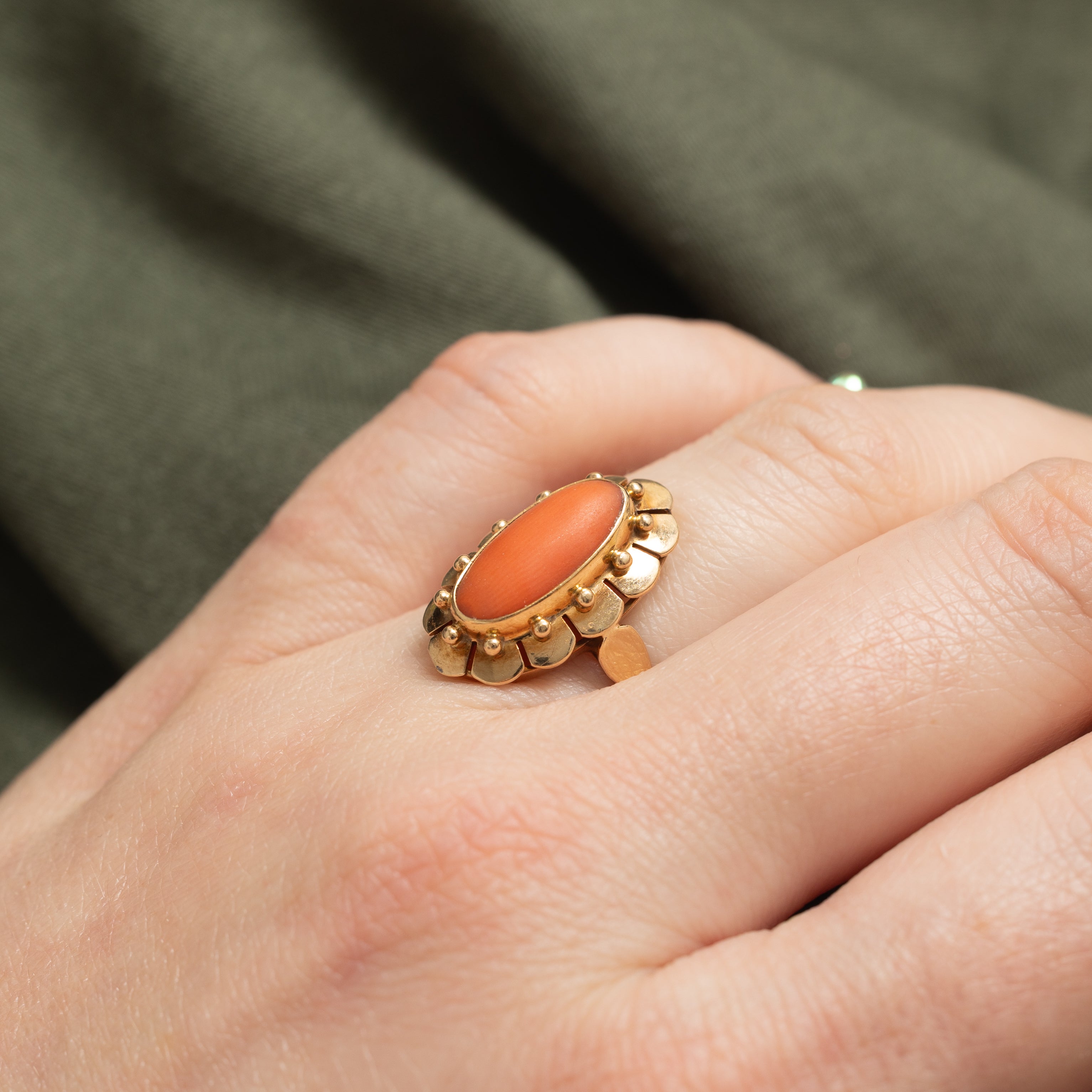 Dutch 14k Bezel Set Coral Floral Cocktail Ring | 2.00ct | SZ 5