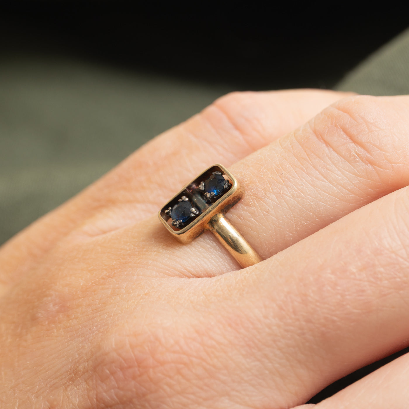 Two Stone Synthetic Sapphire Geometric Ring | 0.15ctw | SZ 6.0