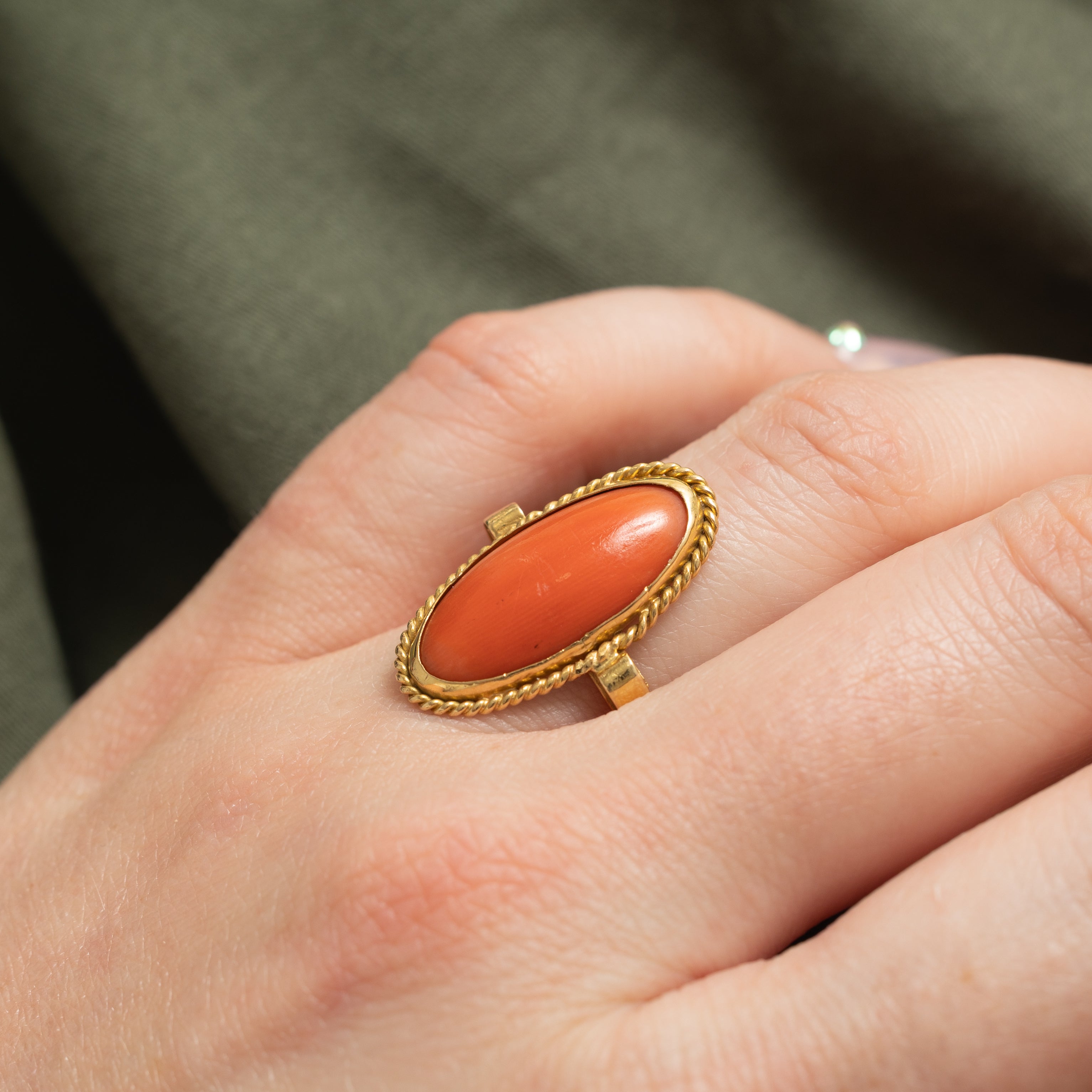 18k Bezel Set Coral Cocktail Ring | 4.35ct | SZ 7