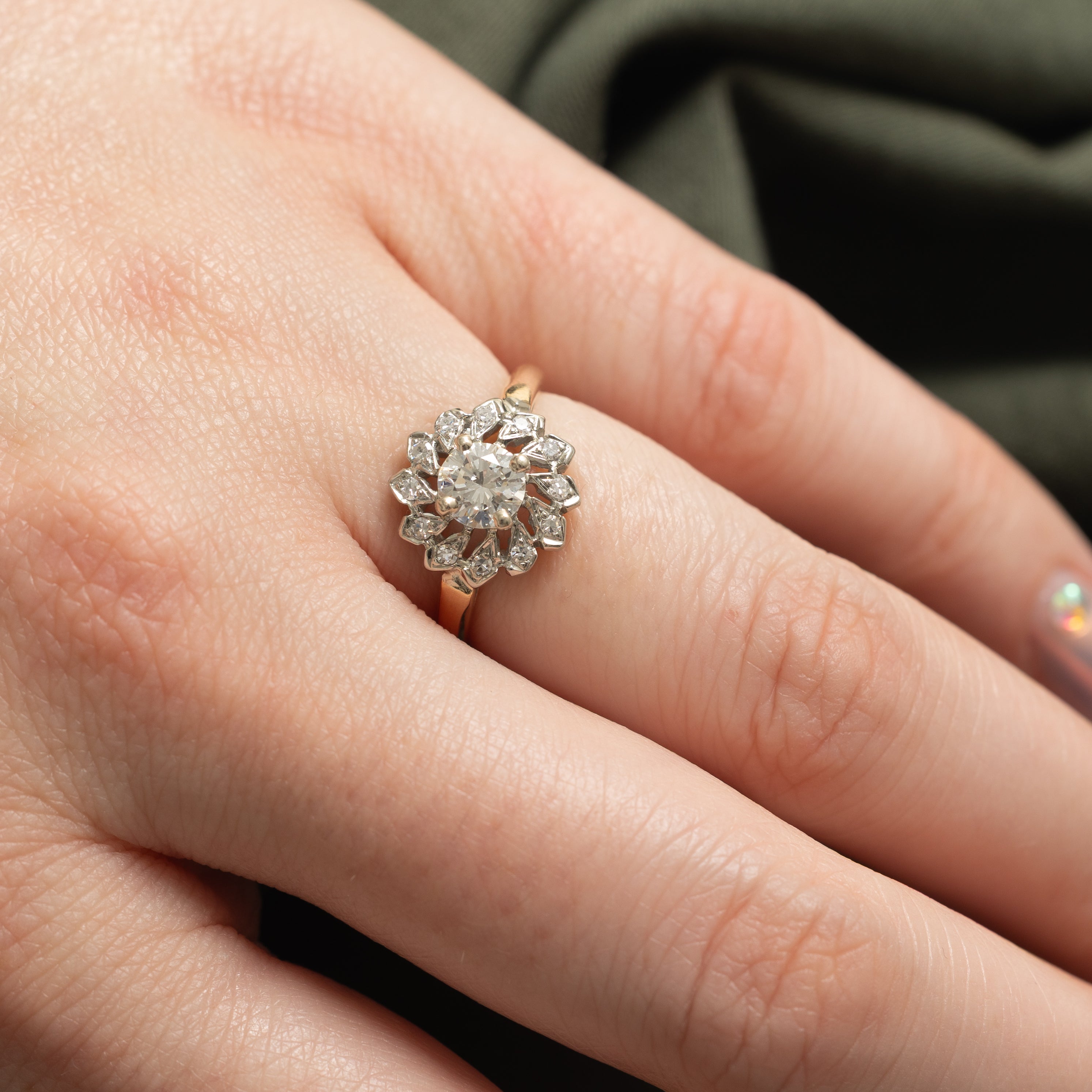 14k Diamond Floral Halo Ring | 0.53ct VS1/VS2 I/J, 0.18ctw | SZ 5