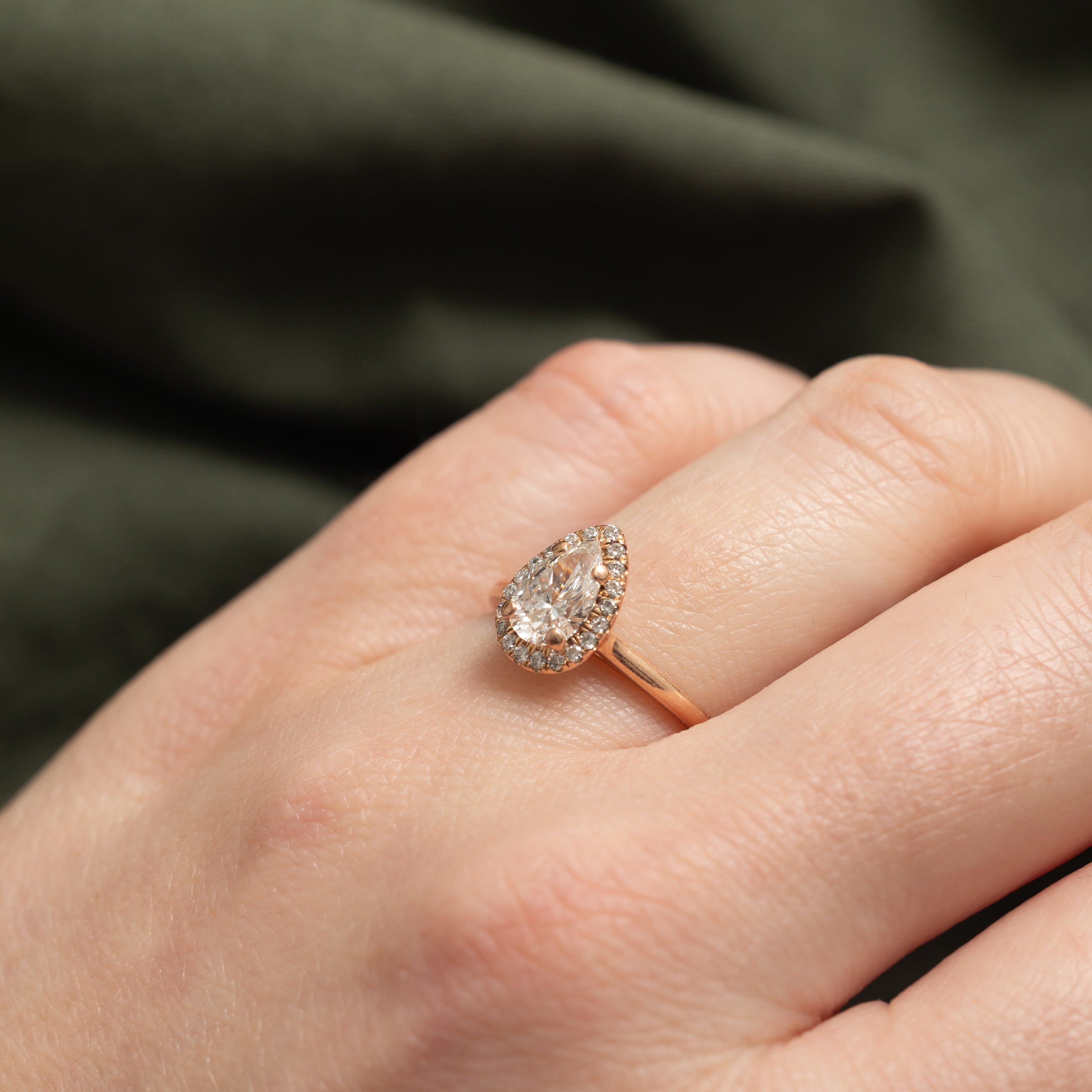 GIA Pear Cut Diamond Halo Ring | GIA 0.80ct SI1 H, 0.15ctw | SZ 6.25