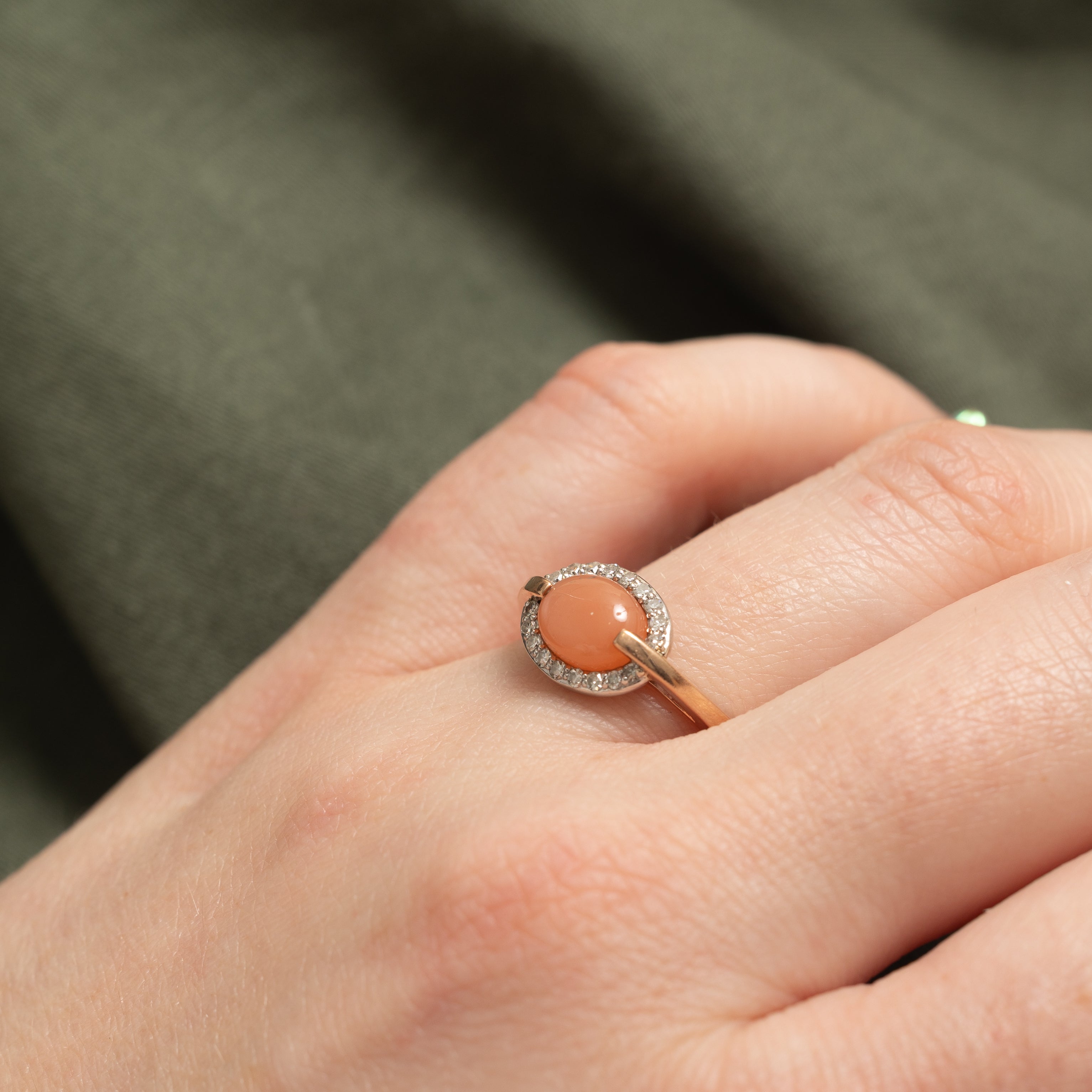 10k East West Cat's Eye and Diamond Halo Ring | 1.05ct, 0.13ctw | SZ 7.5