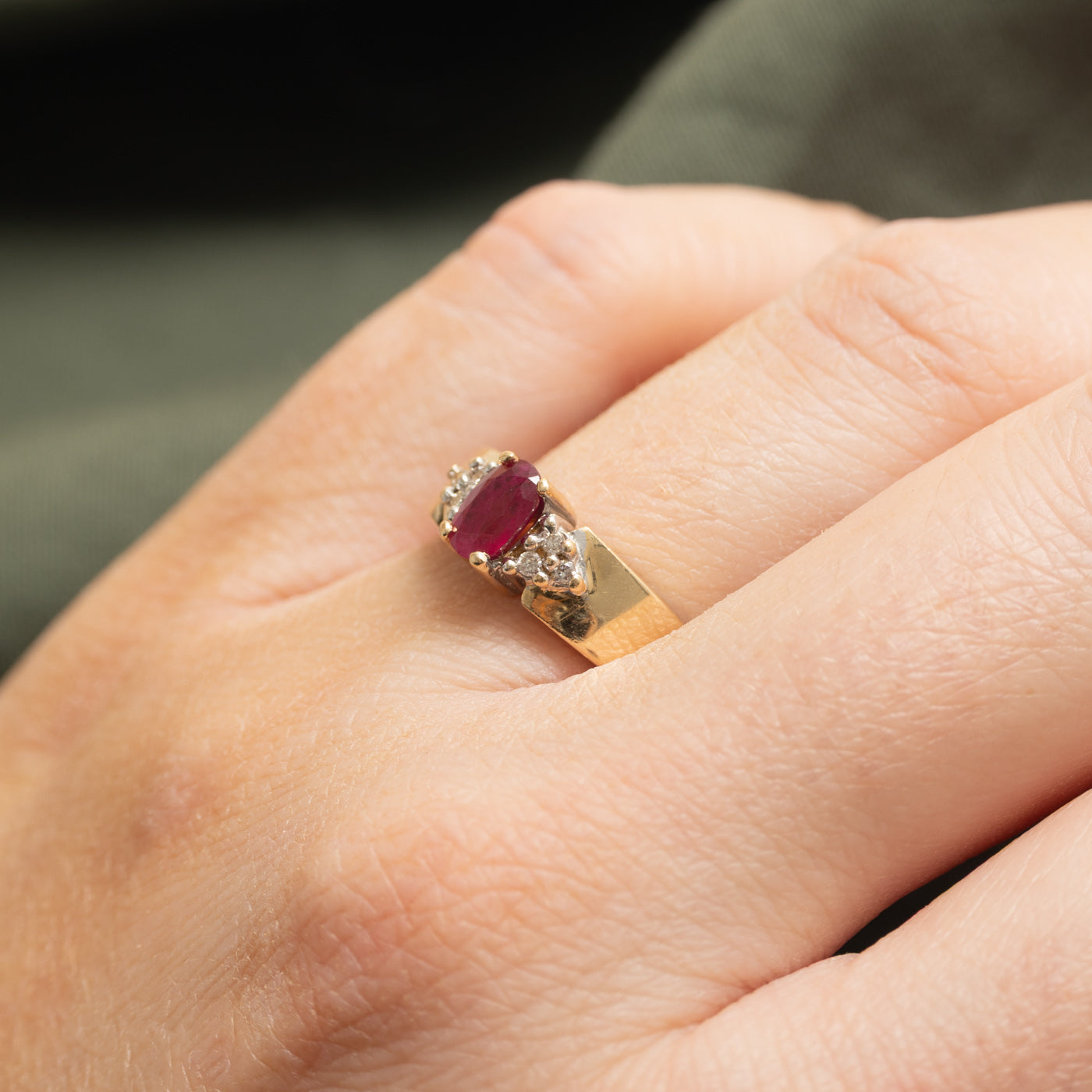 Oval Cut Ruby & Diamond Accented Ring | SZ 7.25