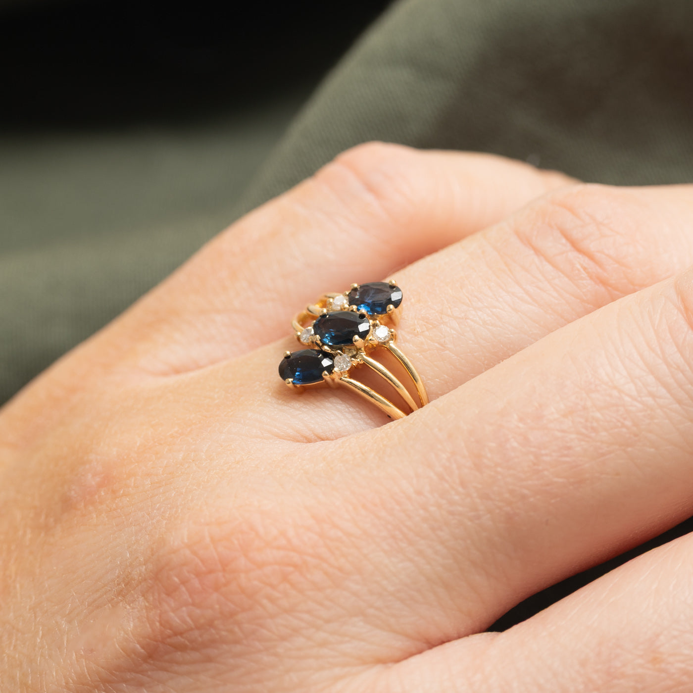 Three Stone Oval Cut Sapphire & Diamond Ring | SZ 7.0