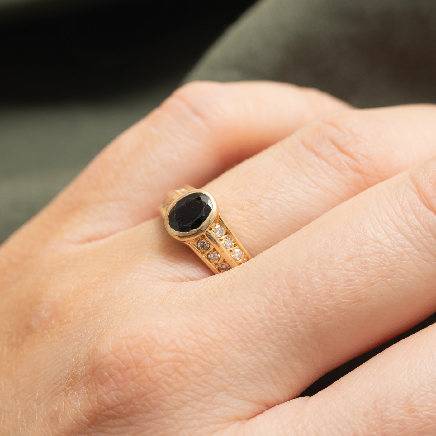 Bezel Set Sapphire & Diamond Accented Ring | SZ 6.5