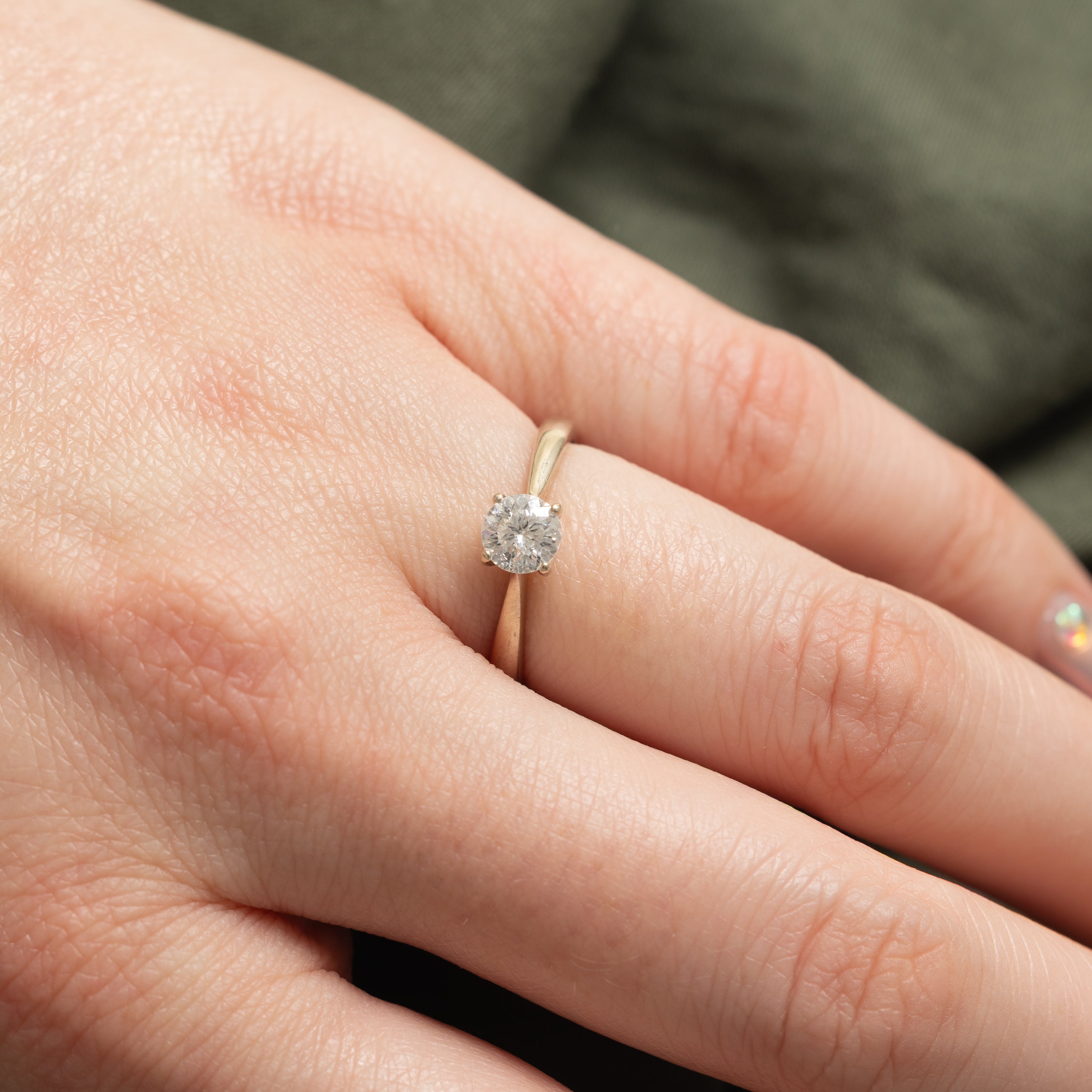 14k Solitaire Diamond Reverse Tapered Ring | 0.53ct I2 H | SZ 5