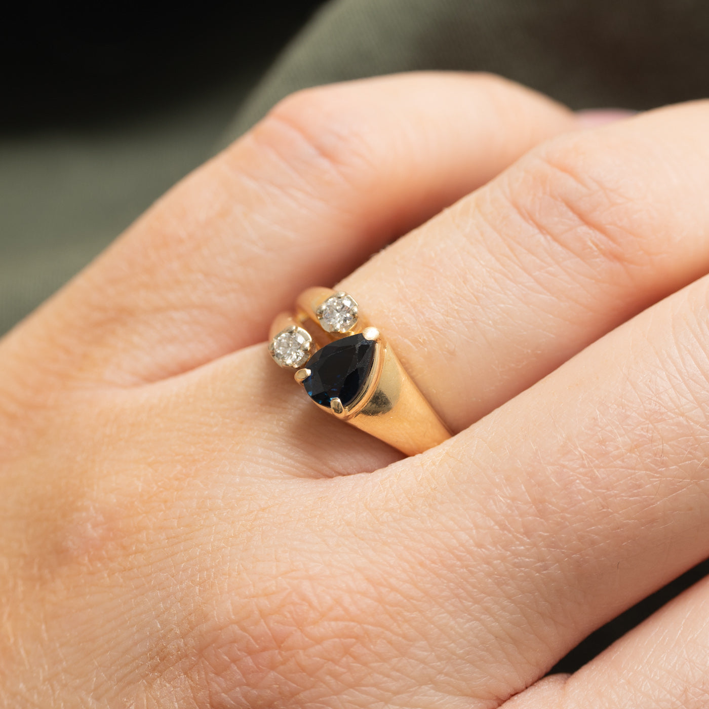 Pear Cut Sapphire & Diamond Accented Ring | 0.66ct, 0.16ctw | SZ 5.5