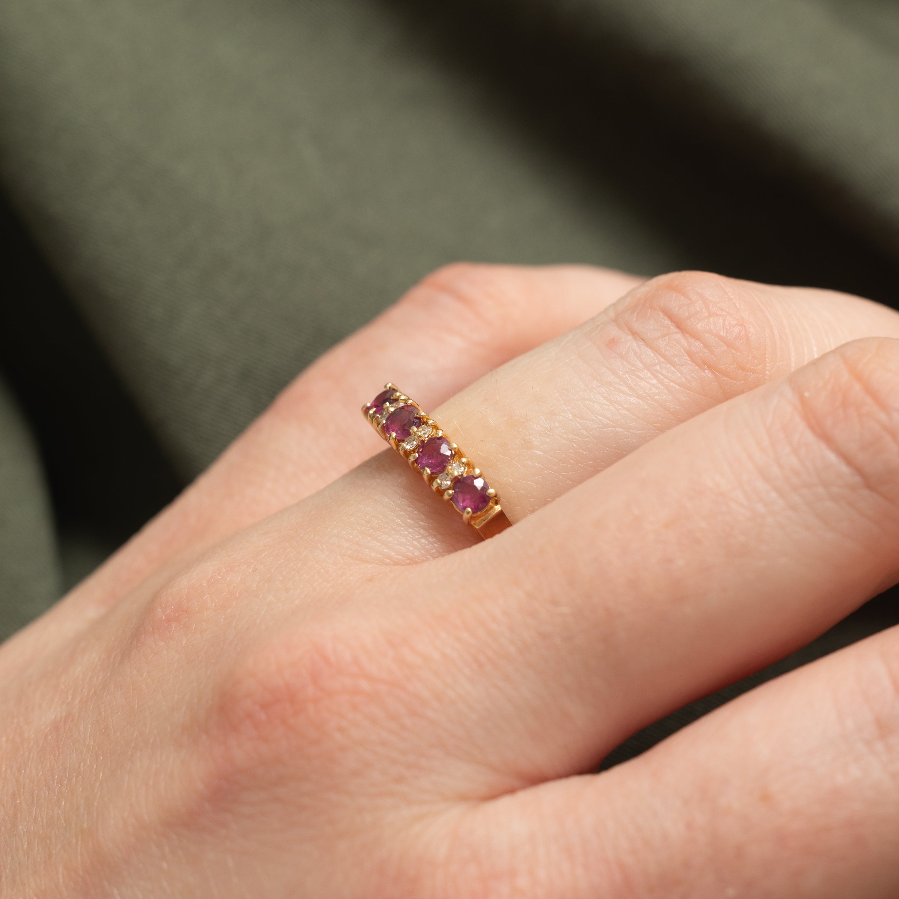 14k Four Stone Ruby & Diamond Accented Band | 0.50ctw, 0.06ctw | SZ 5