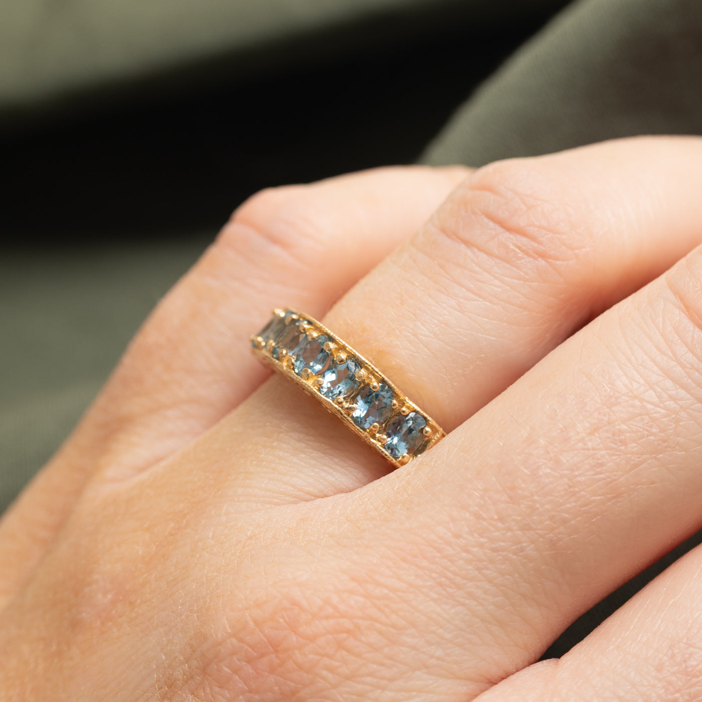 Bague gravée en aigue-marine sept pierres | 0,75 ct | Taille 6,0