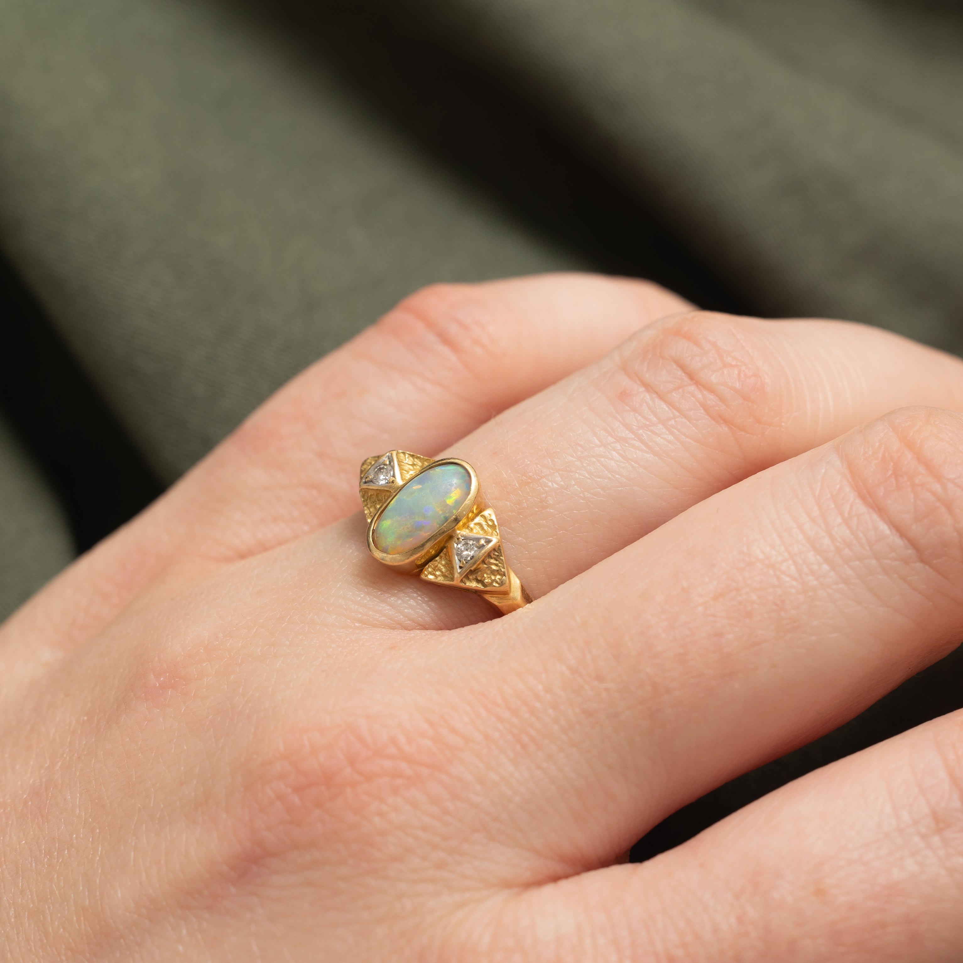 18k Opal & Diamond Accented Geometric Ring | 0.75ct, 0.04ctw | SZ 7