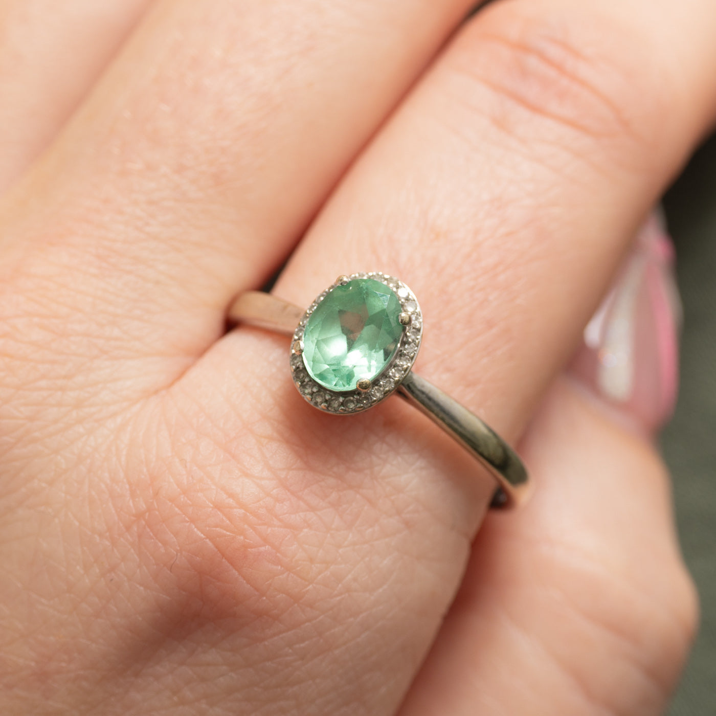 Green Sapphire & Diamond Halo Ring | 1.10ct, 0.10ctw | SZ 12.5