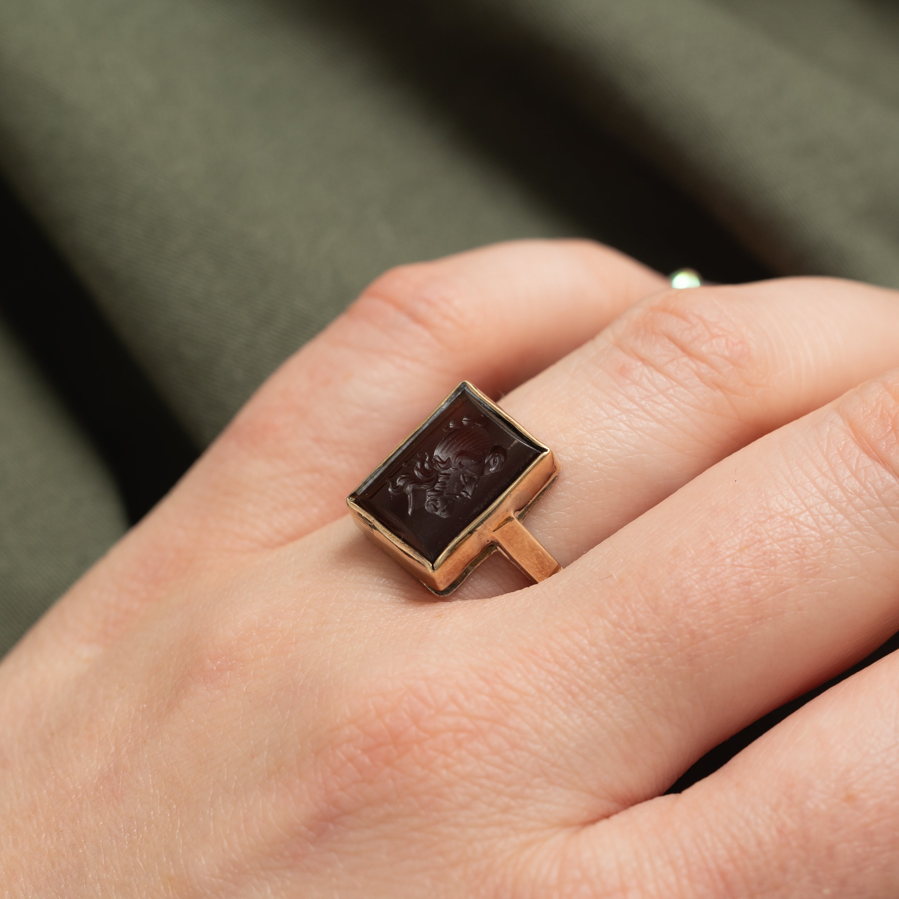 10k Gold Topped Silver Classical Carnelian Intaglio Ring | 5.00ct | SZ 7