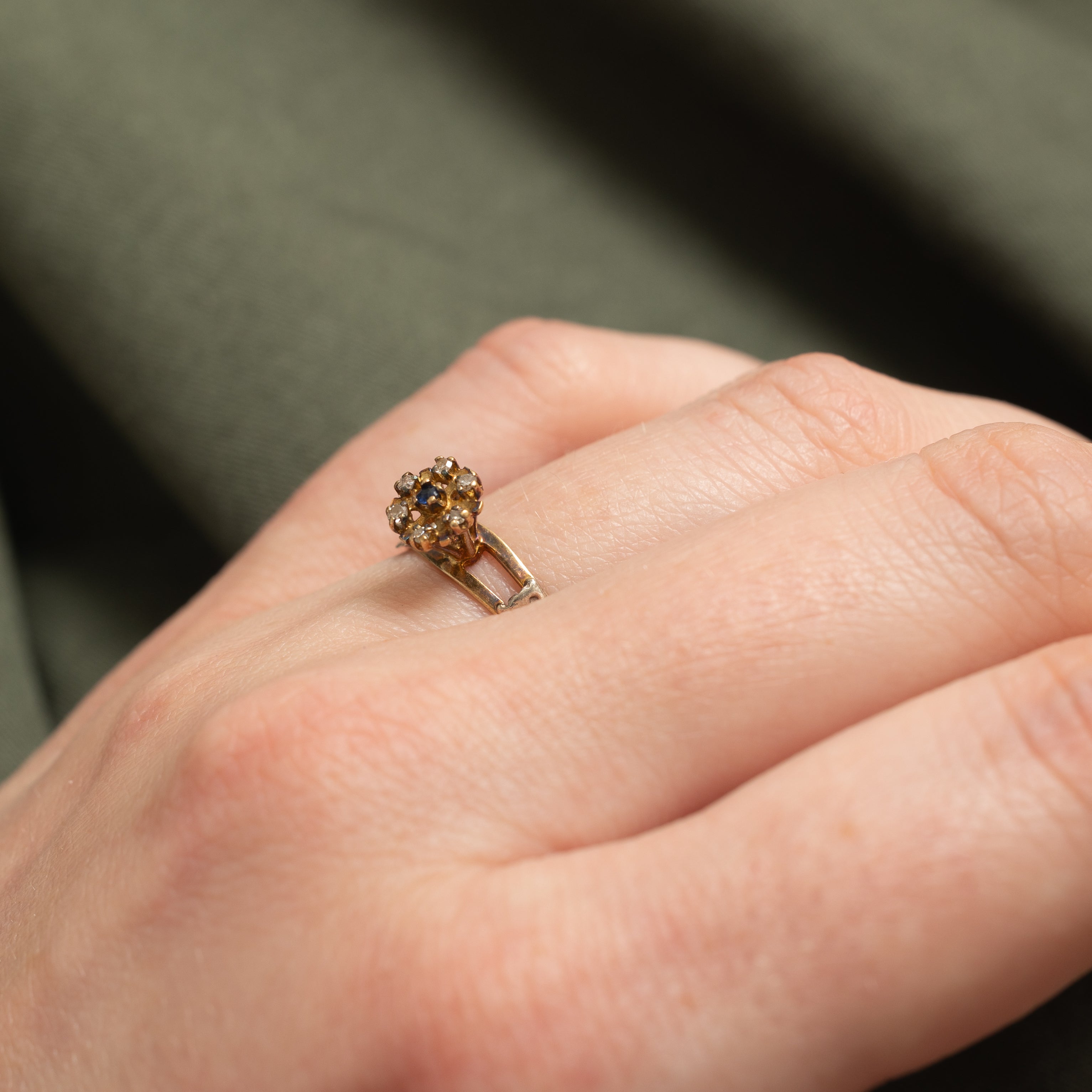 Victorian 14k Glass & Single Cut Diamond Ring | 0.03ctw, 0.02ct | SZ 6.25