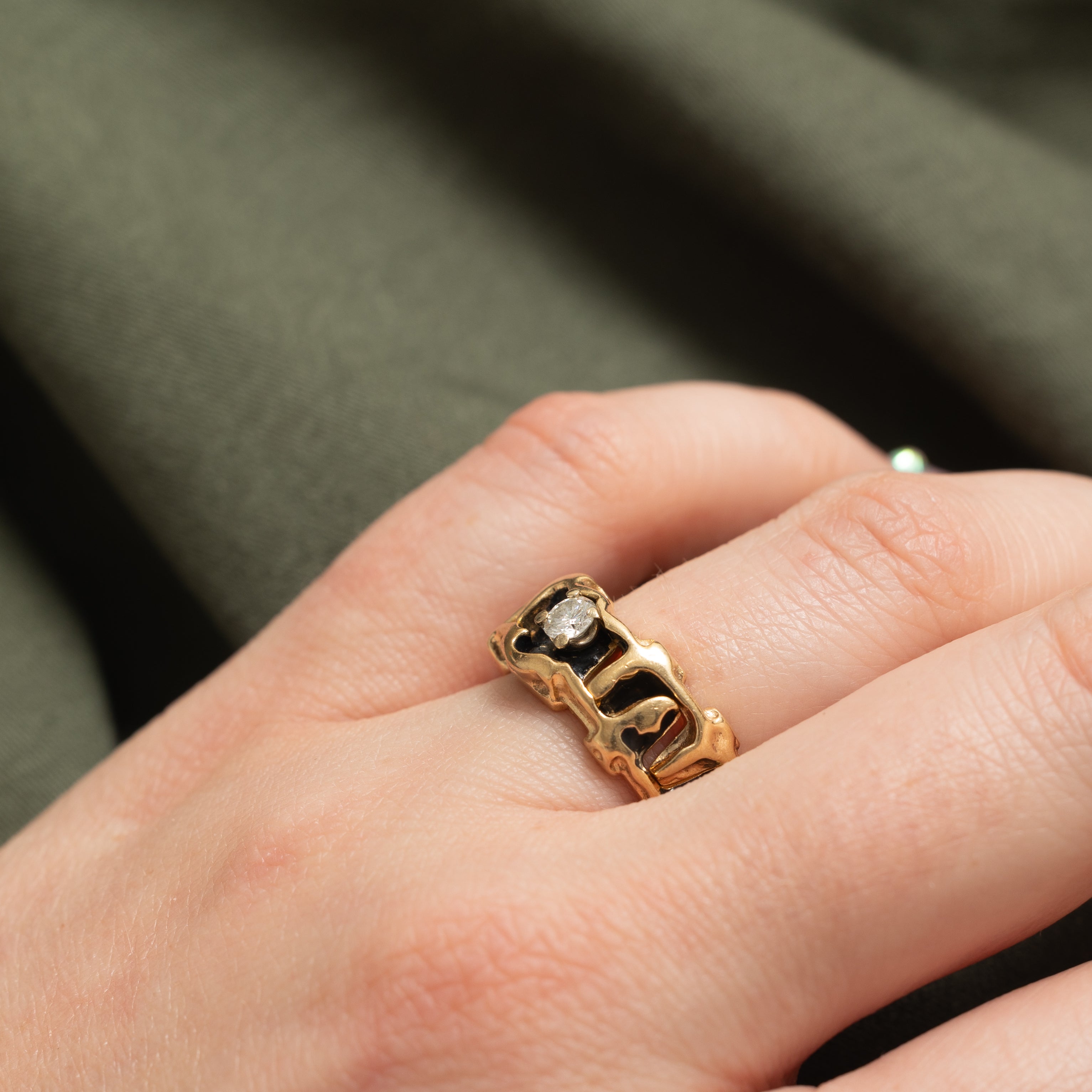 14k Diamond Geometric Puzzle Wedding Ring Set | 0.18ct | SZ 6.25