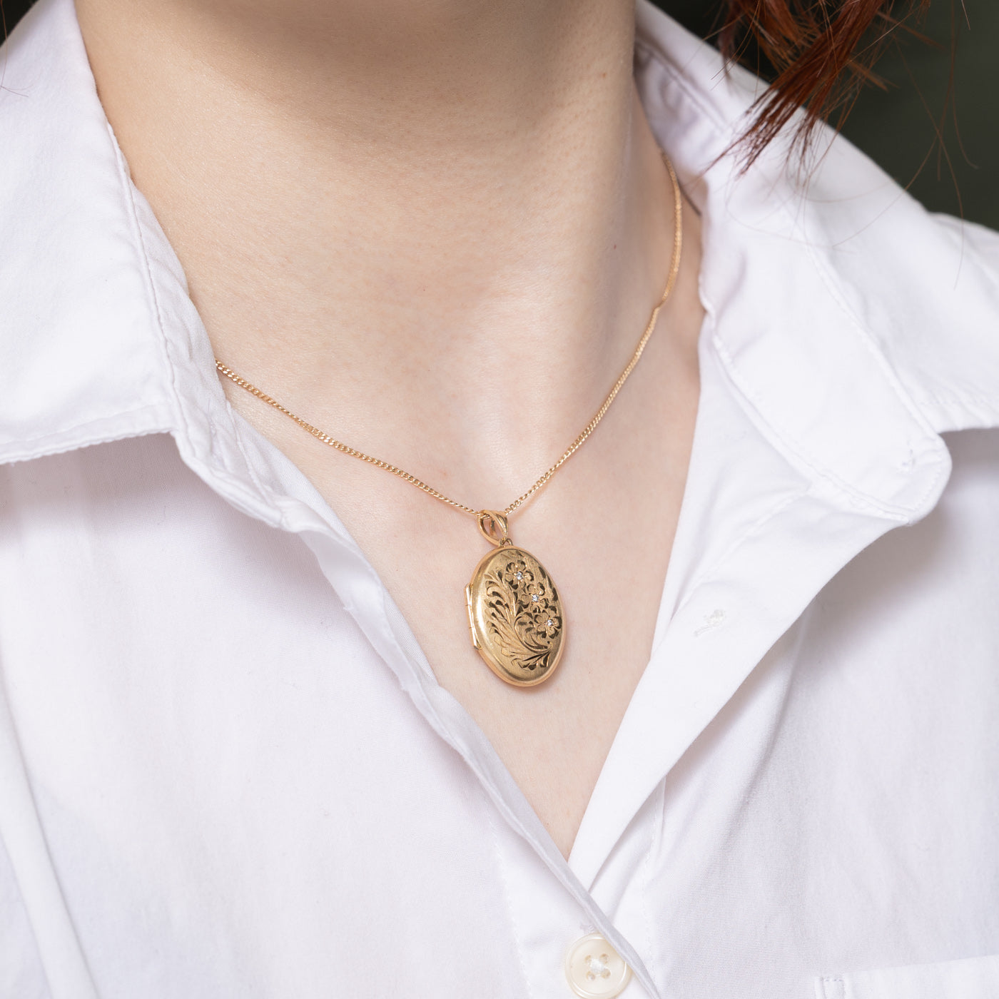 Diamond Floral Engraved Locket Pendant | 0.03ctw