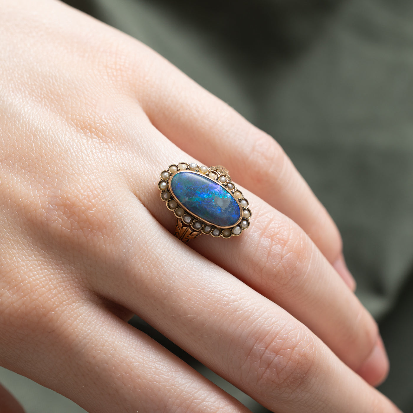 Black Opal & Seed Pearl Cocktail Ring | 2.10ctw | SZ 5.25