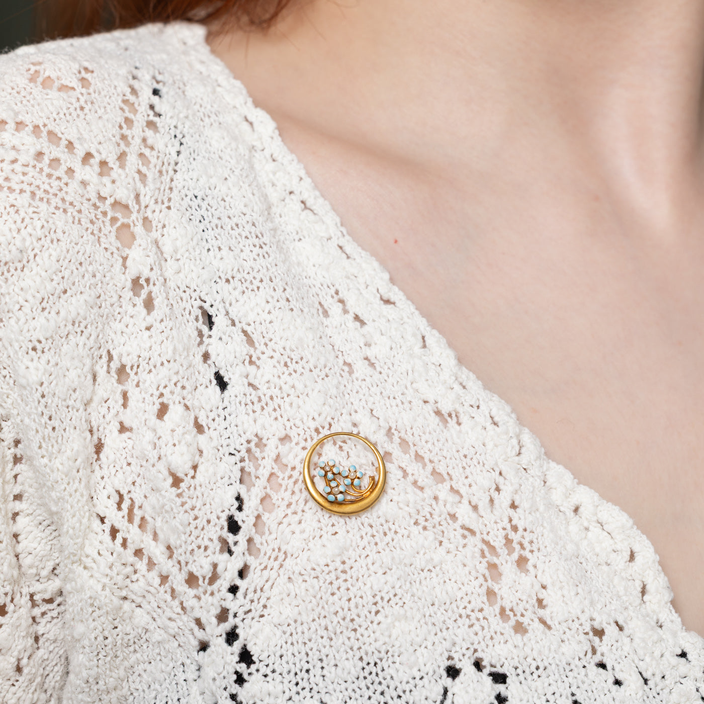 Art Nouveau Floral Seed Pearl Brooch