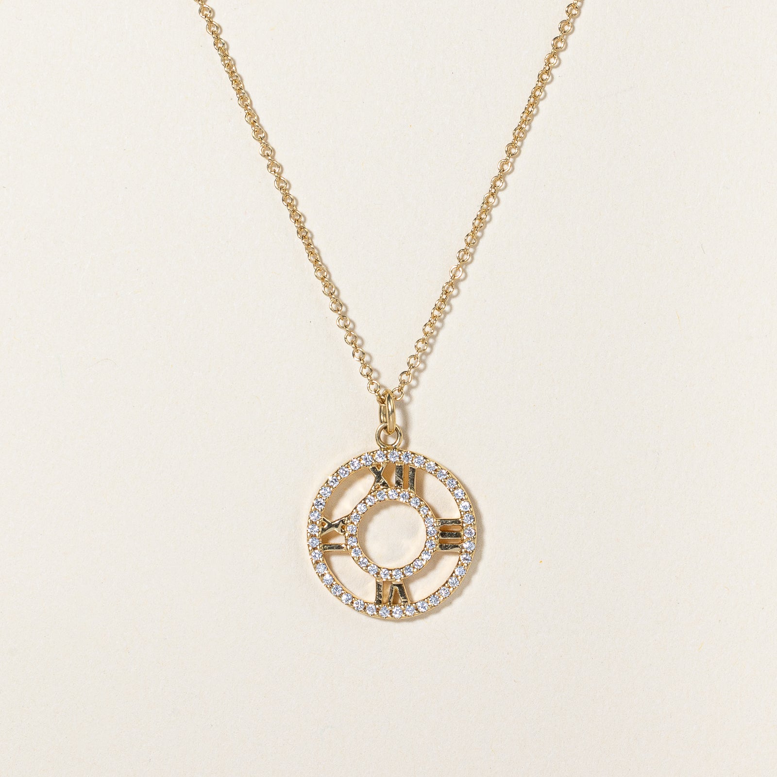 'Tiffany & Co' Diamond Atlas Pendant & 18k Necklace | 0.30ctw | 16