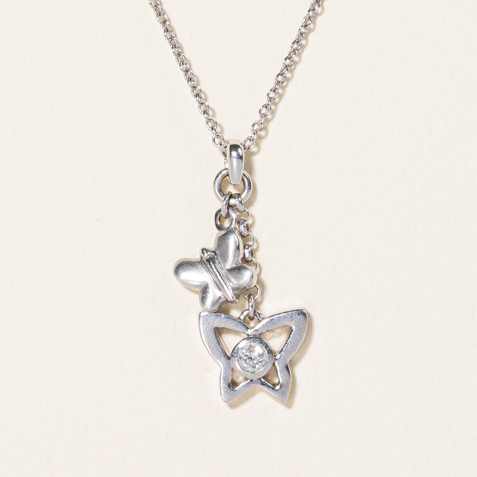 Diamond Butterfly Charm Necklace | 0.05ct | 17