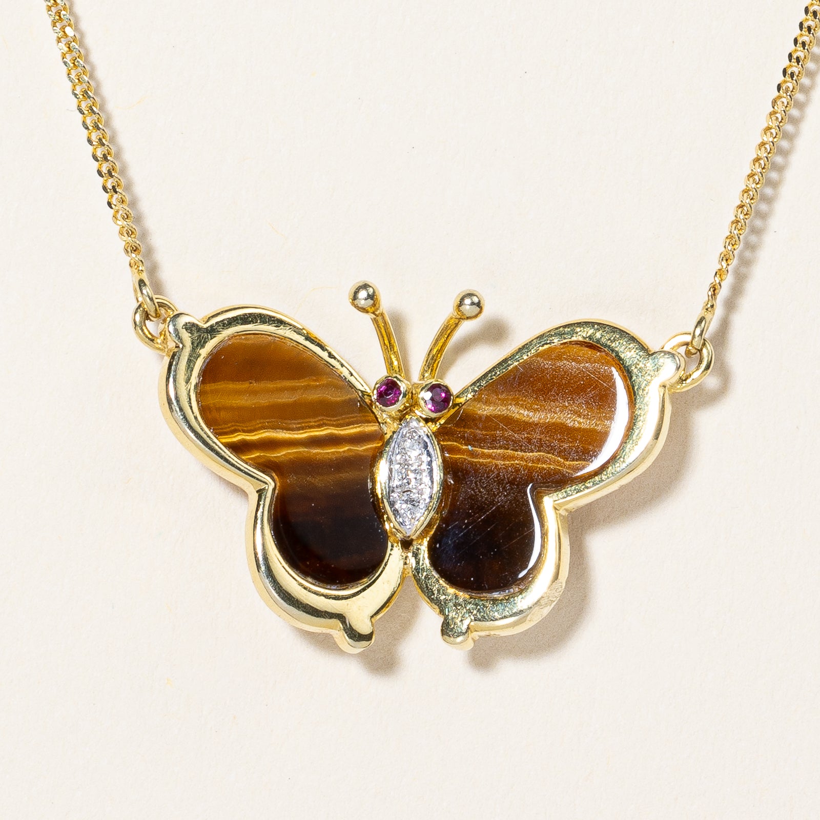 Mixed Gem Butterfly Necklace | 6.40ctw, 0.04ctw, 0.03ctw | 16.5" |