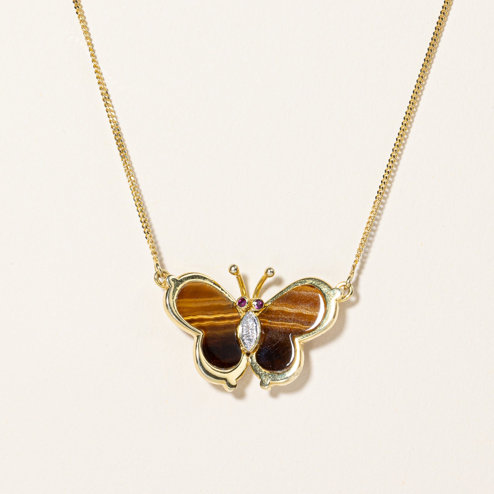 Mixed Gem Butterfly Necklace | 6.40ctw, 0.04ctw, 0.03ctw | 16.5" |