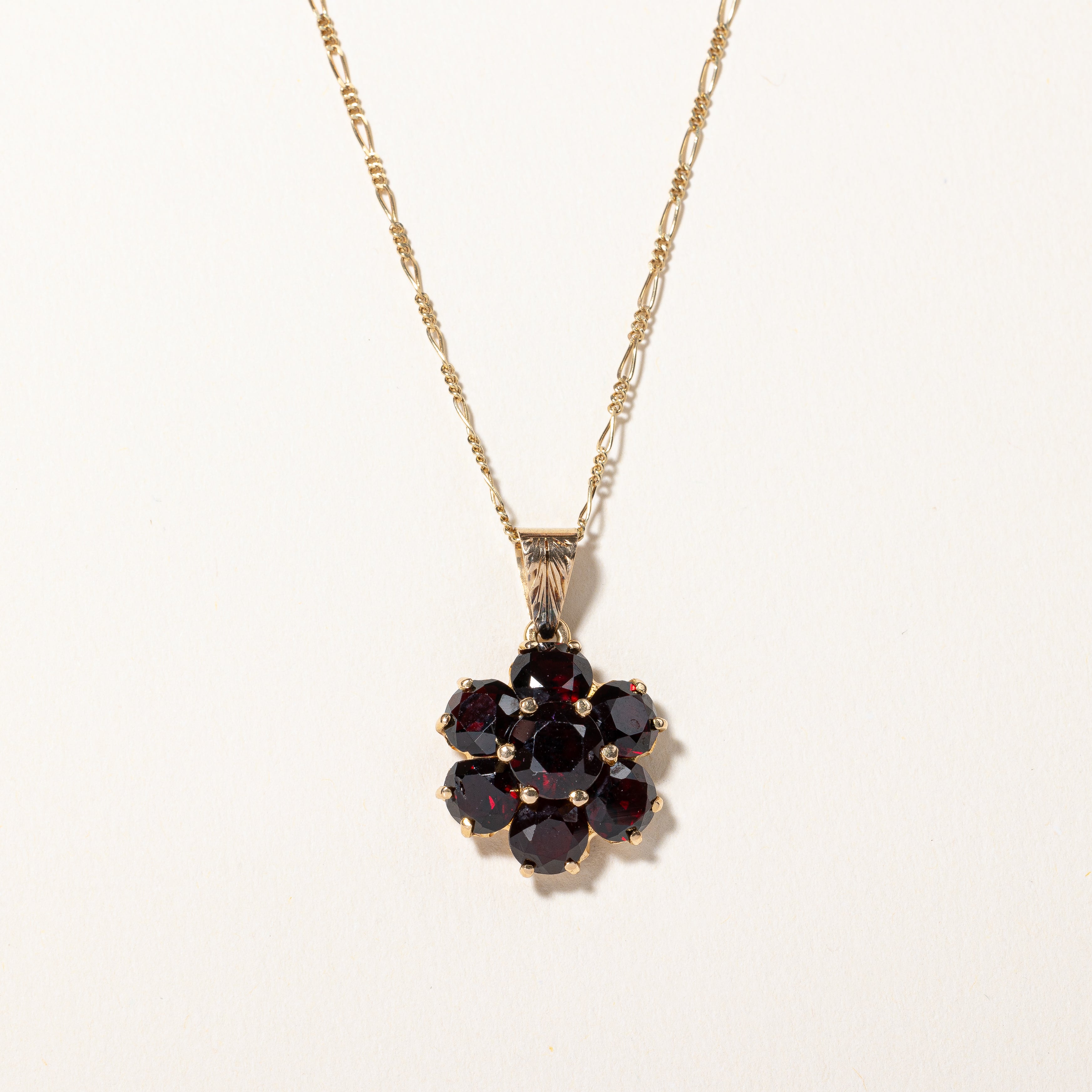 Vintage Italian Garnet Cluster Pendant and Necklace 18