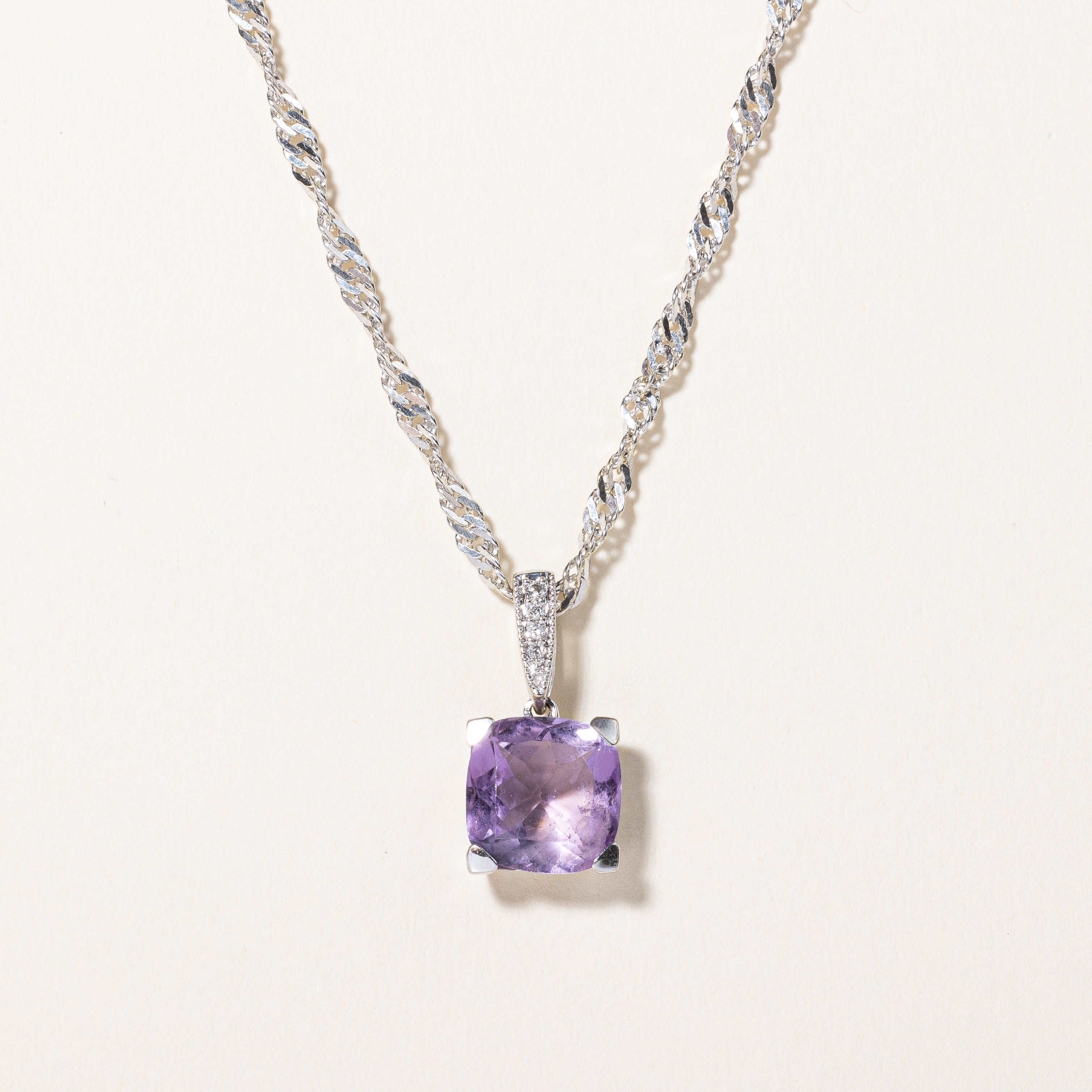 Amethyst & Diamond Pendant Necklace | 2.50ct, 0.03ctw | 20" |