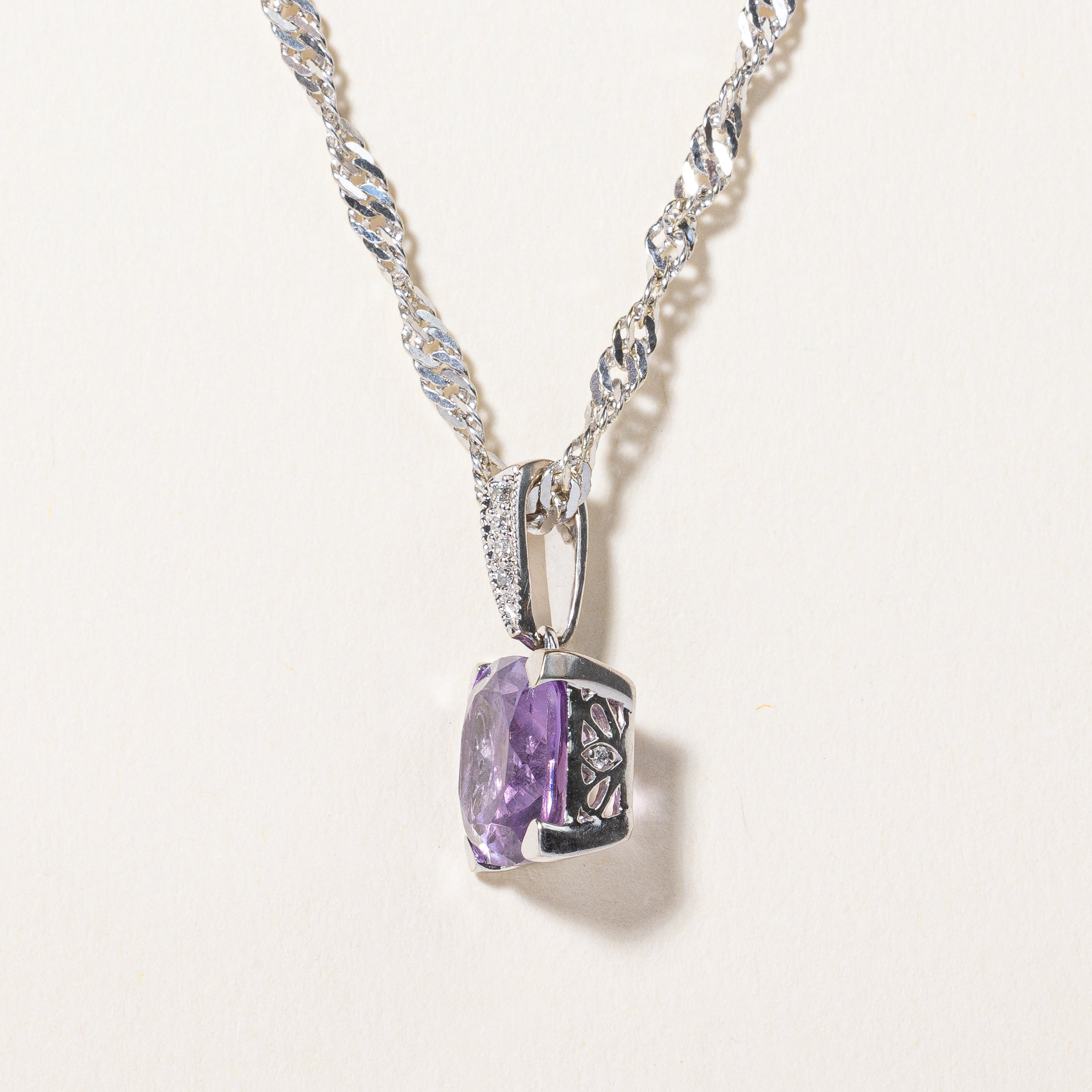 Amethyst & Diamond Pendant Necklace | 2.50ct, 0.03ctw | 20" |